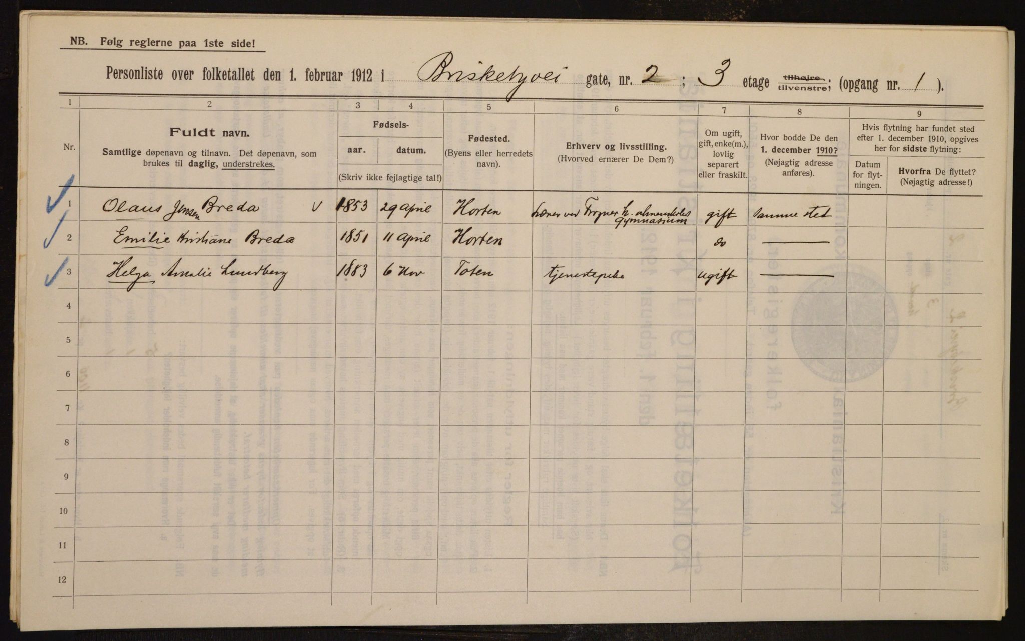 OBA, Municipal Census 1912 for Kristiania, 1912, p. 9034