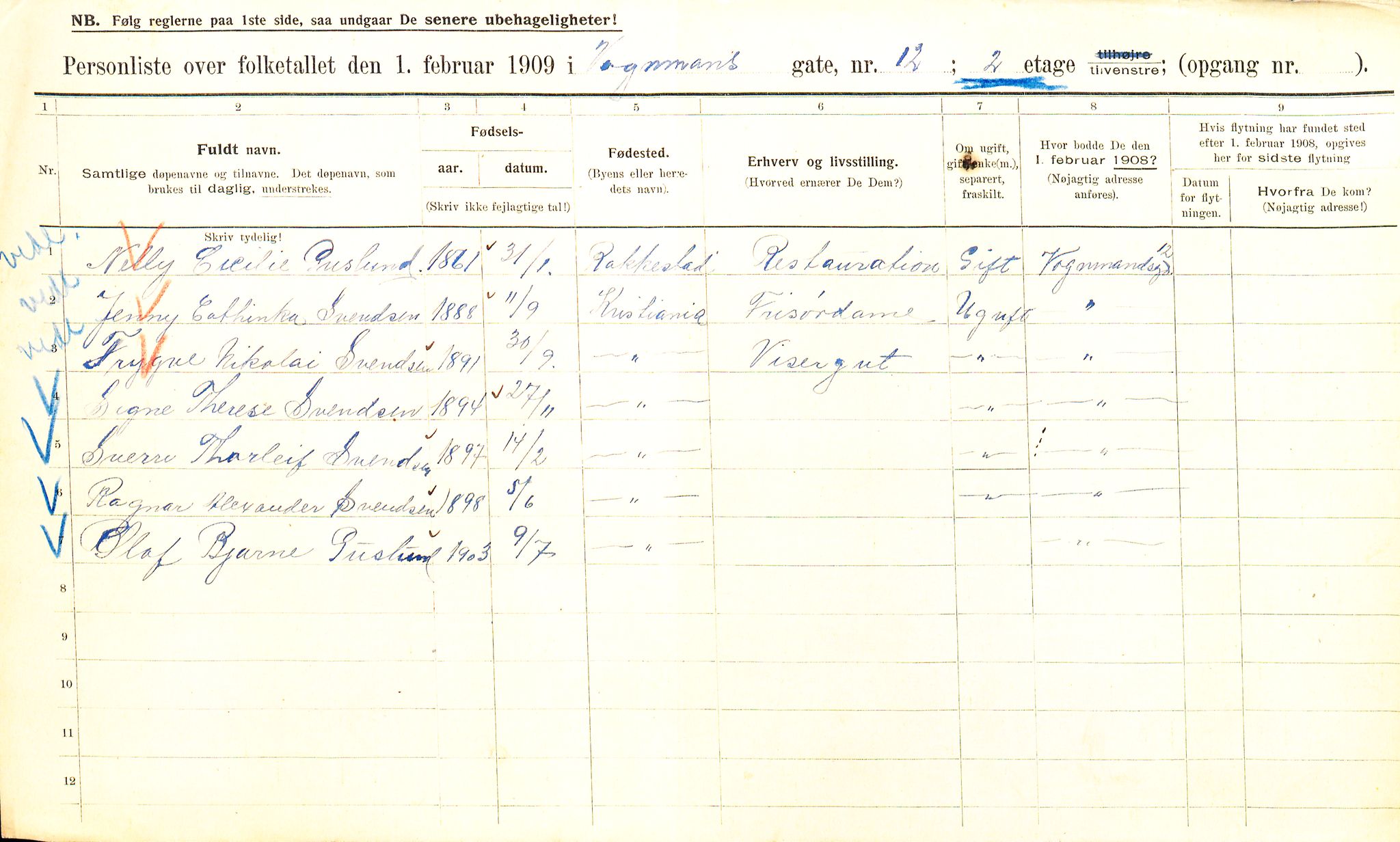 OBA, Municipal Census 1909 for Kristiania, 1909, p. 112644