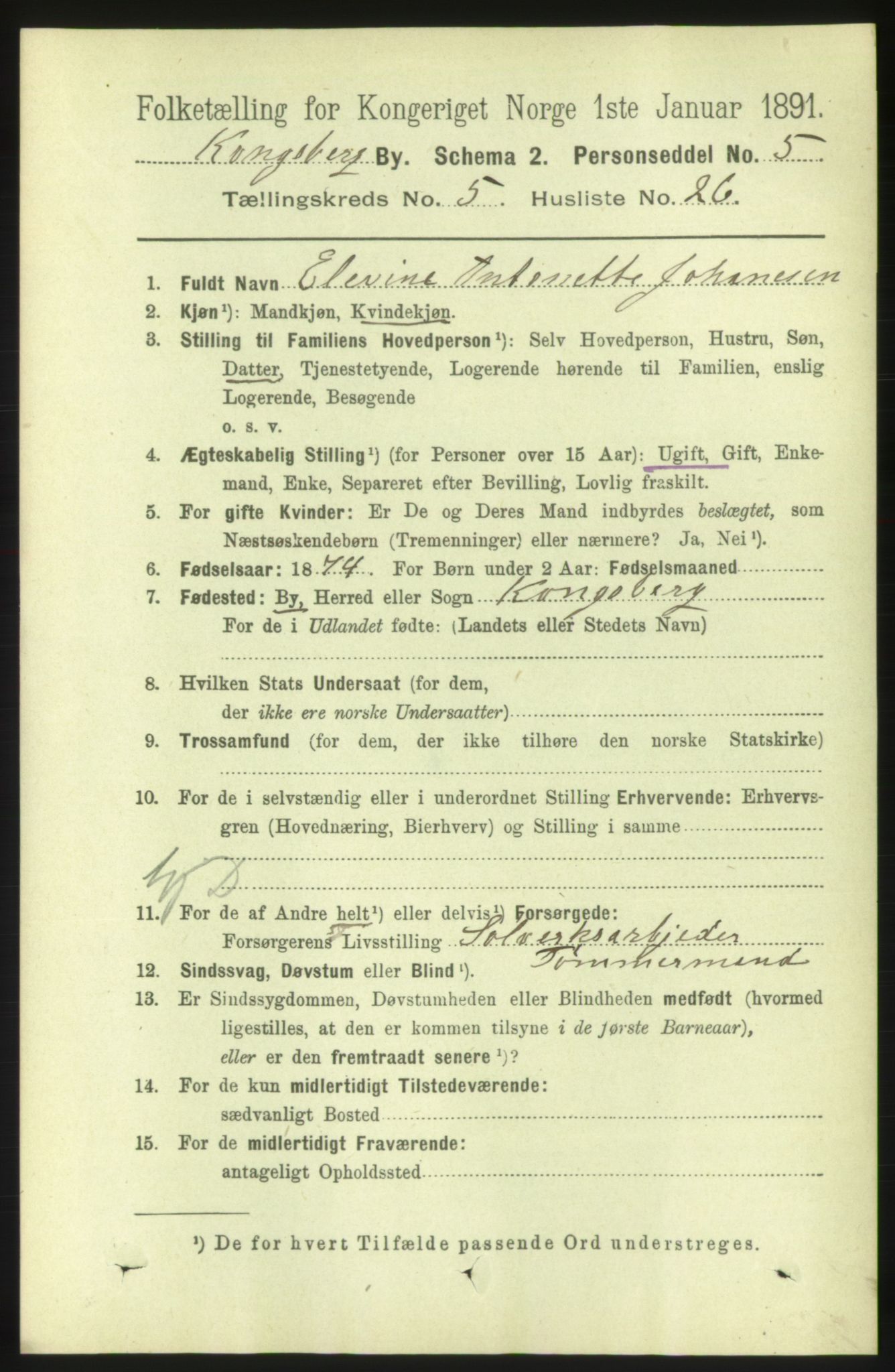 RA, 1891 census for 0604 Kongsberg, 1891, p. 4426