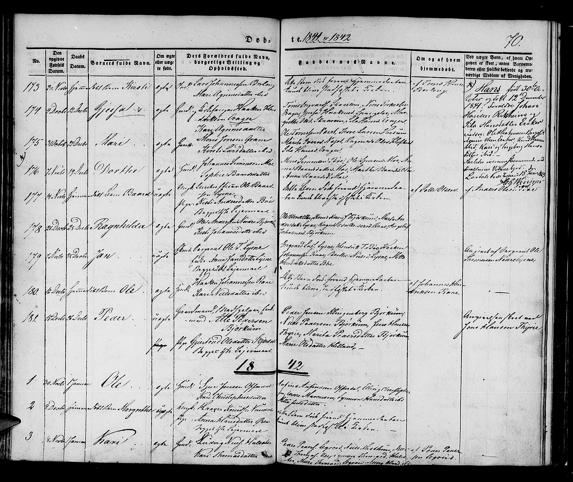 Lærdal sokneprestembete, AV/SAB-A-81201: Parish register (official) no. A 6, 1835-1849, p. 70