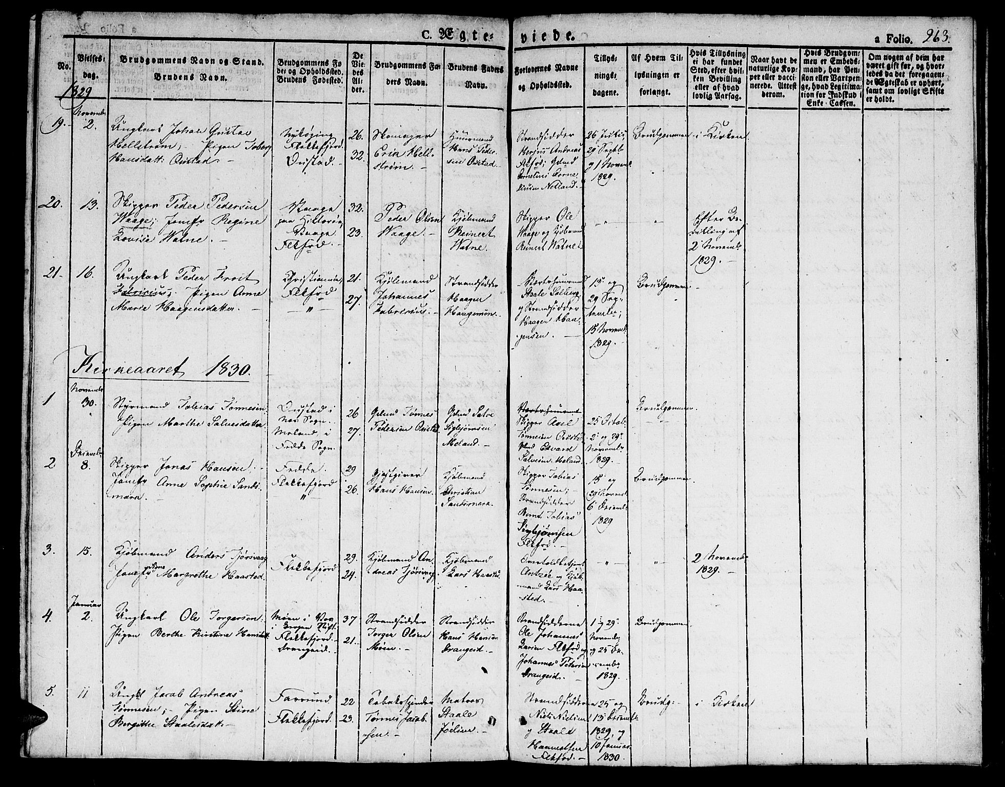 Flekkefjord sokneprestkontor, AV/SAK-1111-0012/F/Fb/Fbc/L0004: Parish register (copy) no. B 4, 1827-1846, p. 263