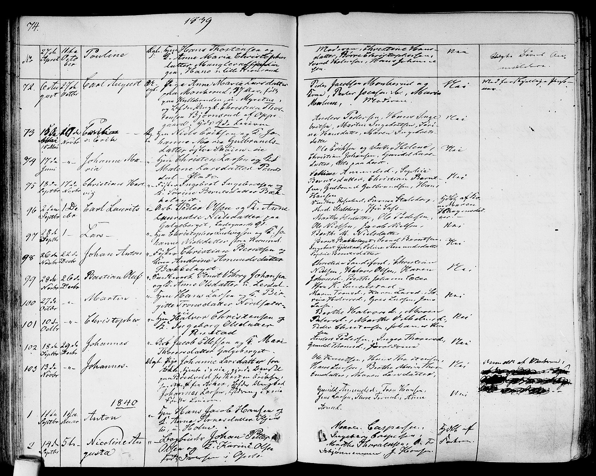 Gamlebyen prestekontor Kirkebøker, AV/SAO-A-10884/F/Fa/L0003: Parish register (official) no. 3, 1829-1849, p. 74