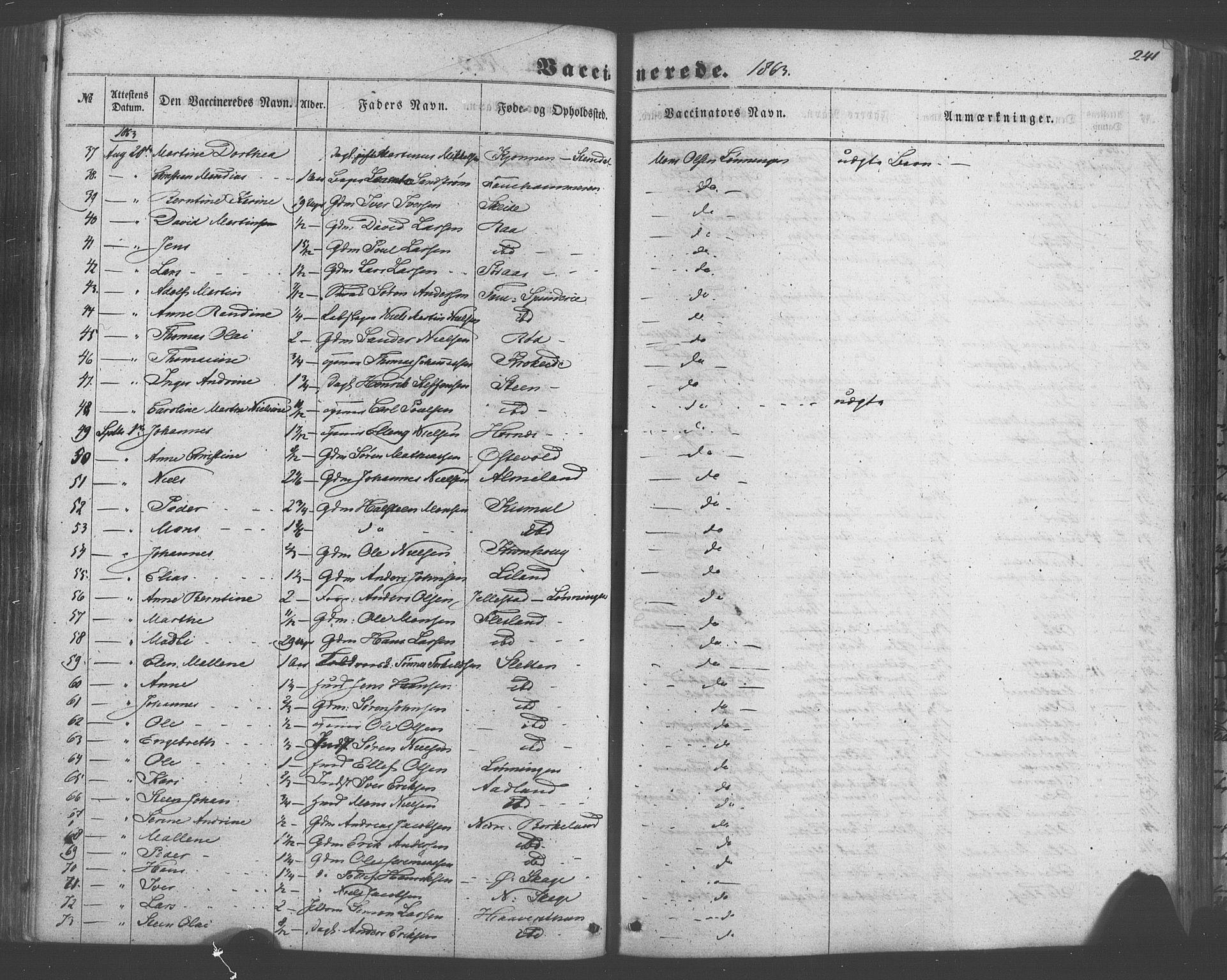 Fana Sokneprestembete, SAB/A-75101/H/Haa/Haaa/L0012: Parish register (official) no. A 12, 1862-1878, p. 241