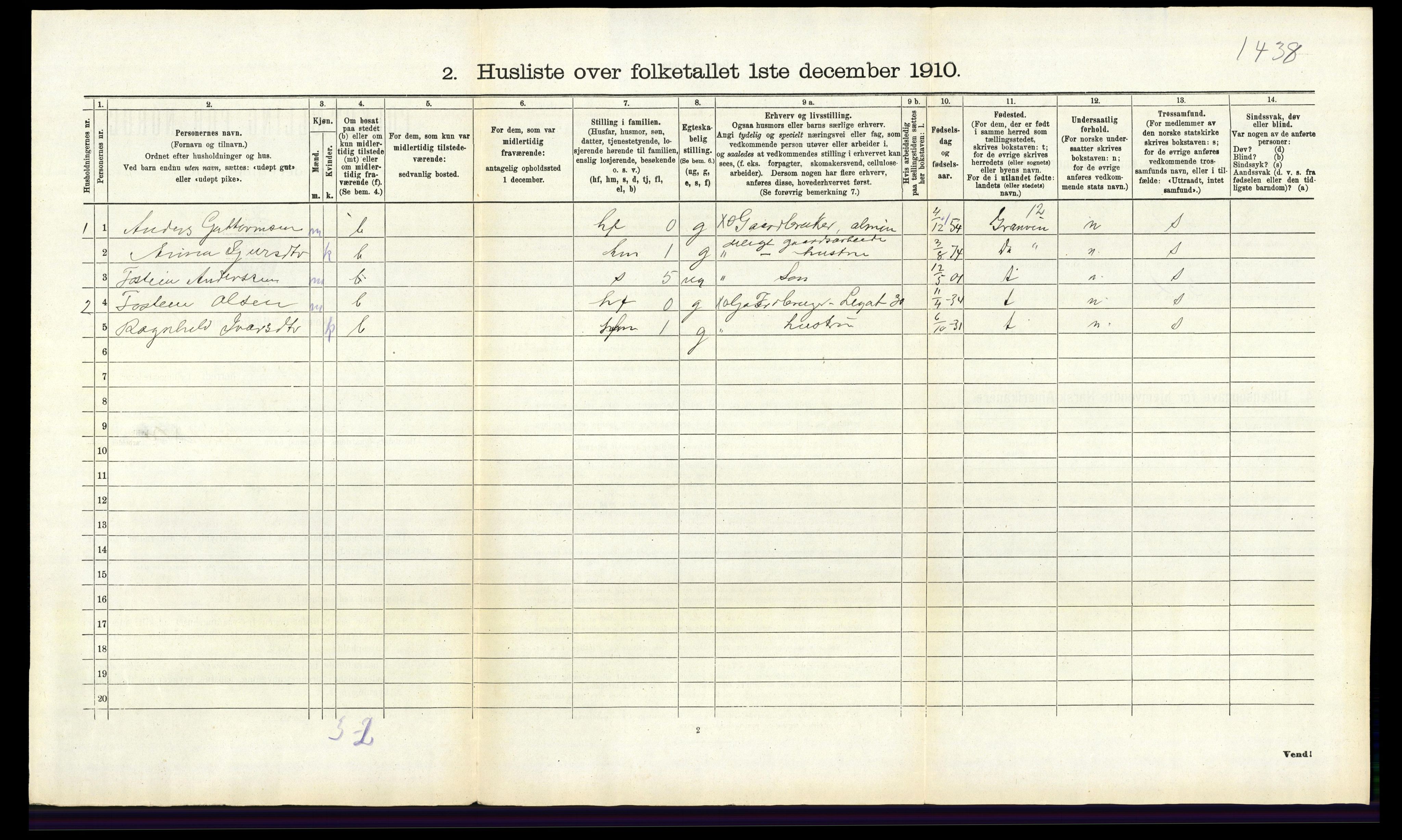 RA, 1910 census for Ulvik, 1910, p. 617