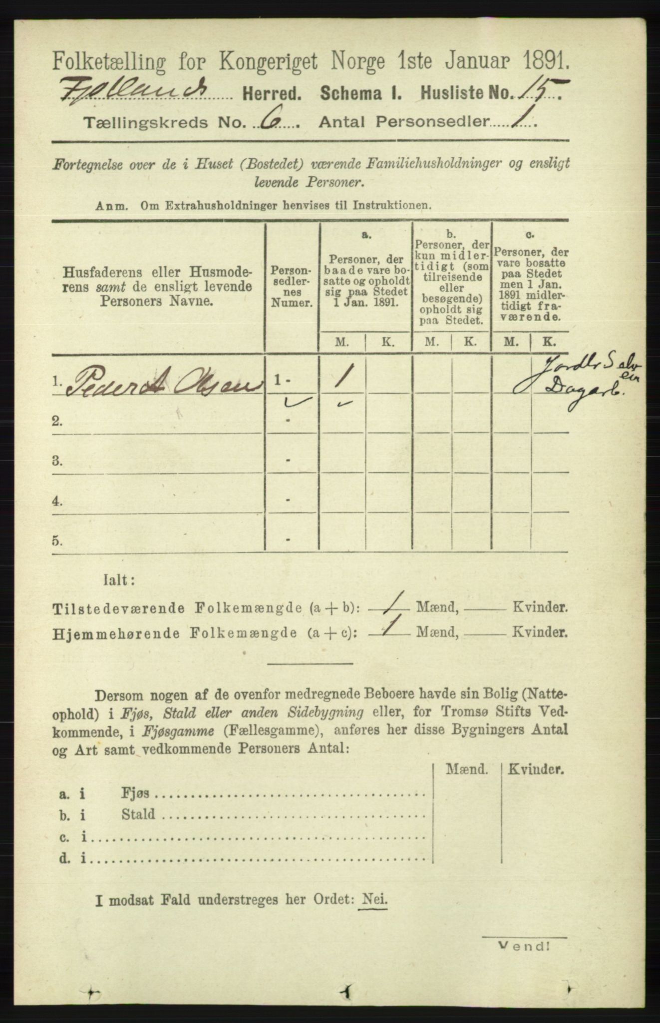 RA, 1891 census for 1036 Fjotland, 1891, p. 851