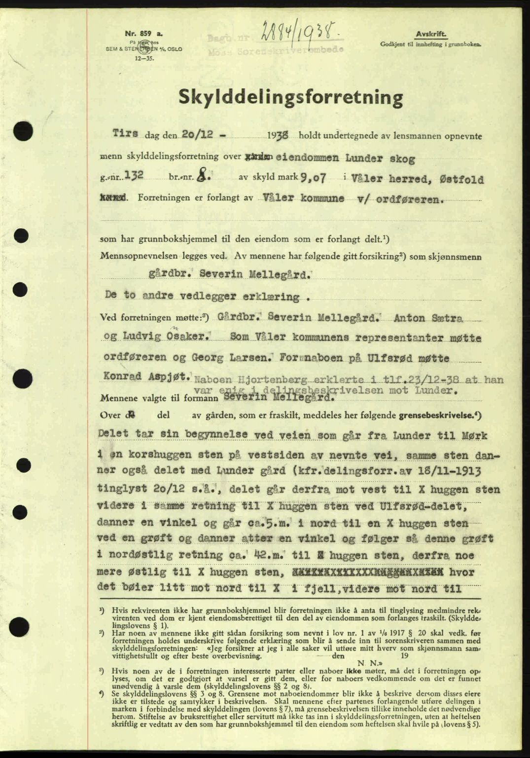 Moss sorenskriveri, SAO/A-10168: Mortgage book no. A5, 1938-1939, Diary no: : 2884/1938