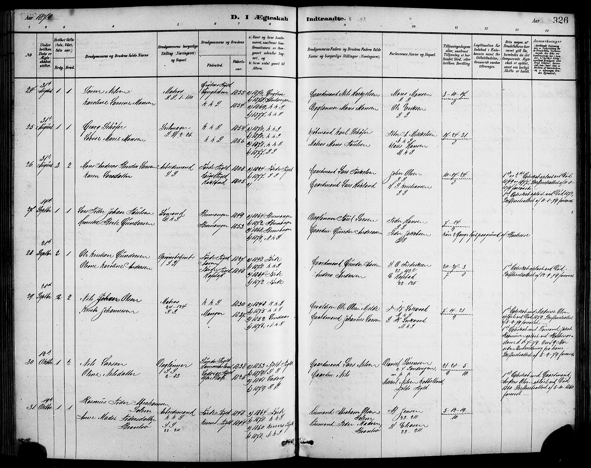 Sandviken Sokneprestembete, AV/SAB-A-77601/H/Hb/L0001: Parish register (copy) no. A 2, 1879-1892, p. 326