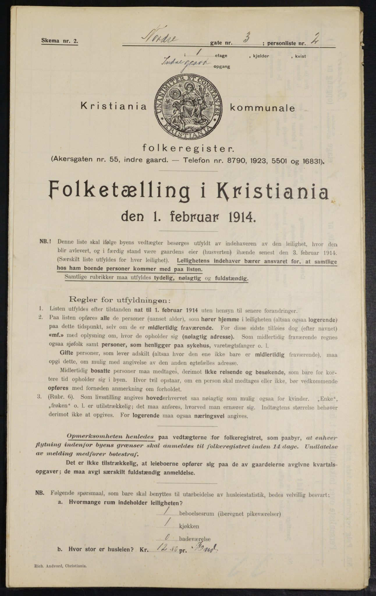 OBA, Municipal Census 1914 for Kristiania, 1914, p. 73046