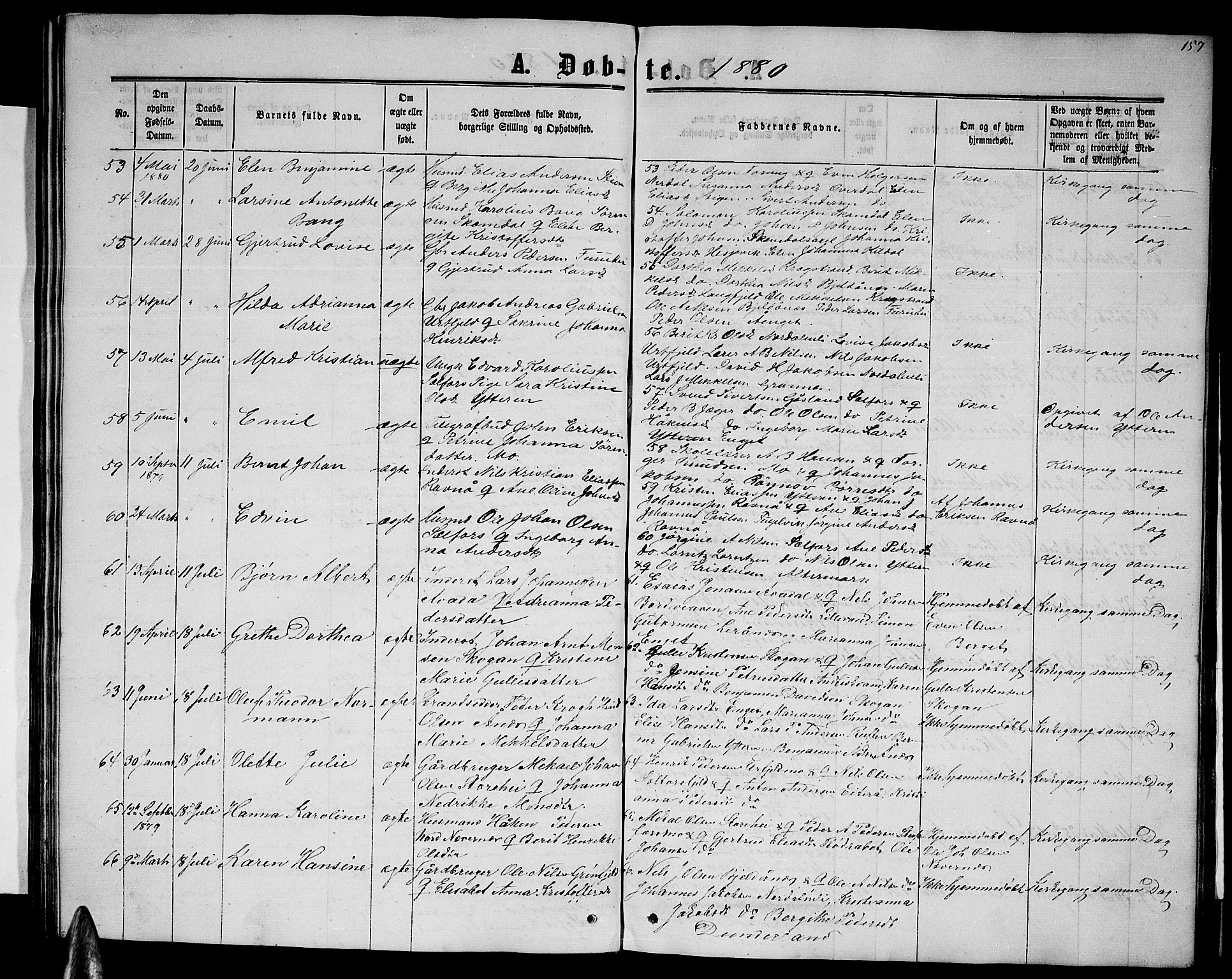 Ministerialprotokoller, klokkerbøker og fødselsregistre - Nordland, AV/SAT-A-1459/827/L0415: Parish register (copy) no. 827C04, 1864-1886, p. 157