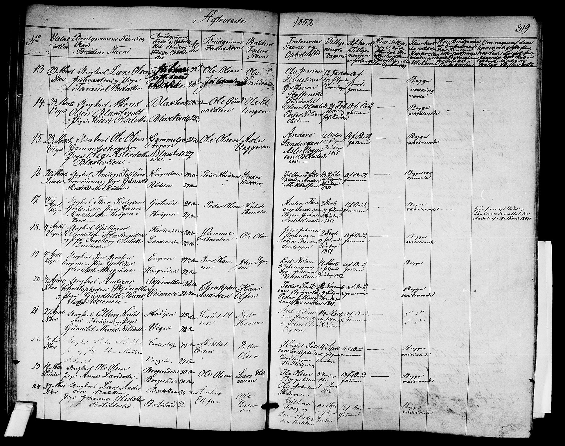 Norderhov kirkebøker, AV/SAKO-A-237/F/Fa/L0011: Parish register (official) no. 11, 1847-1856, p. 319