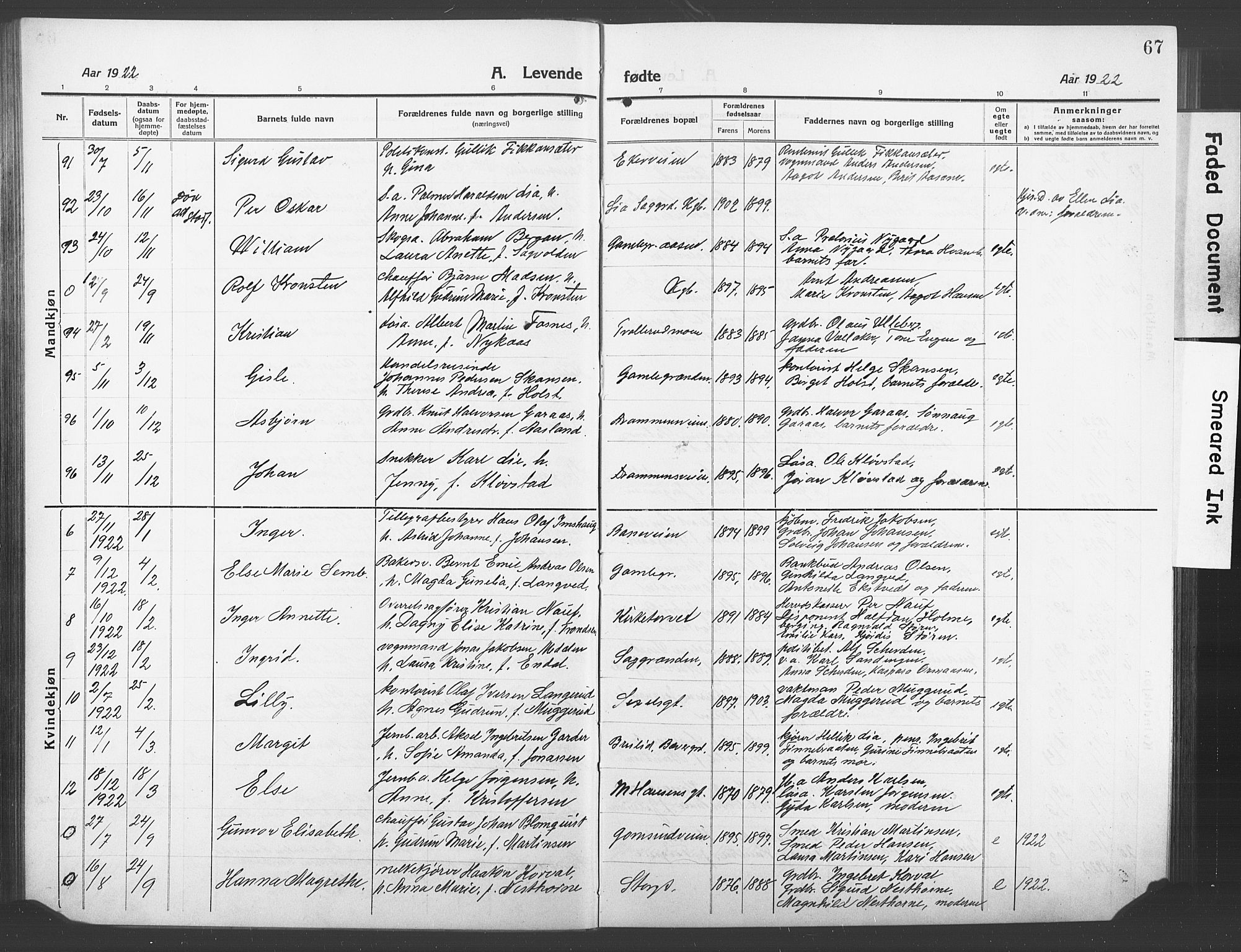 Kongsberg kirkebøker, AV/SAKO-A-22/G/Ga/L0008: Parish register (copy) no. 8, 1915-1932, p. 67