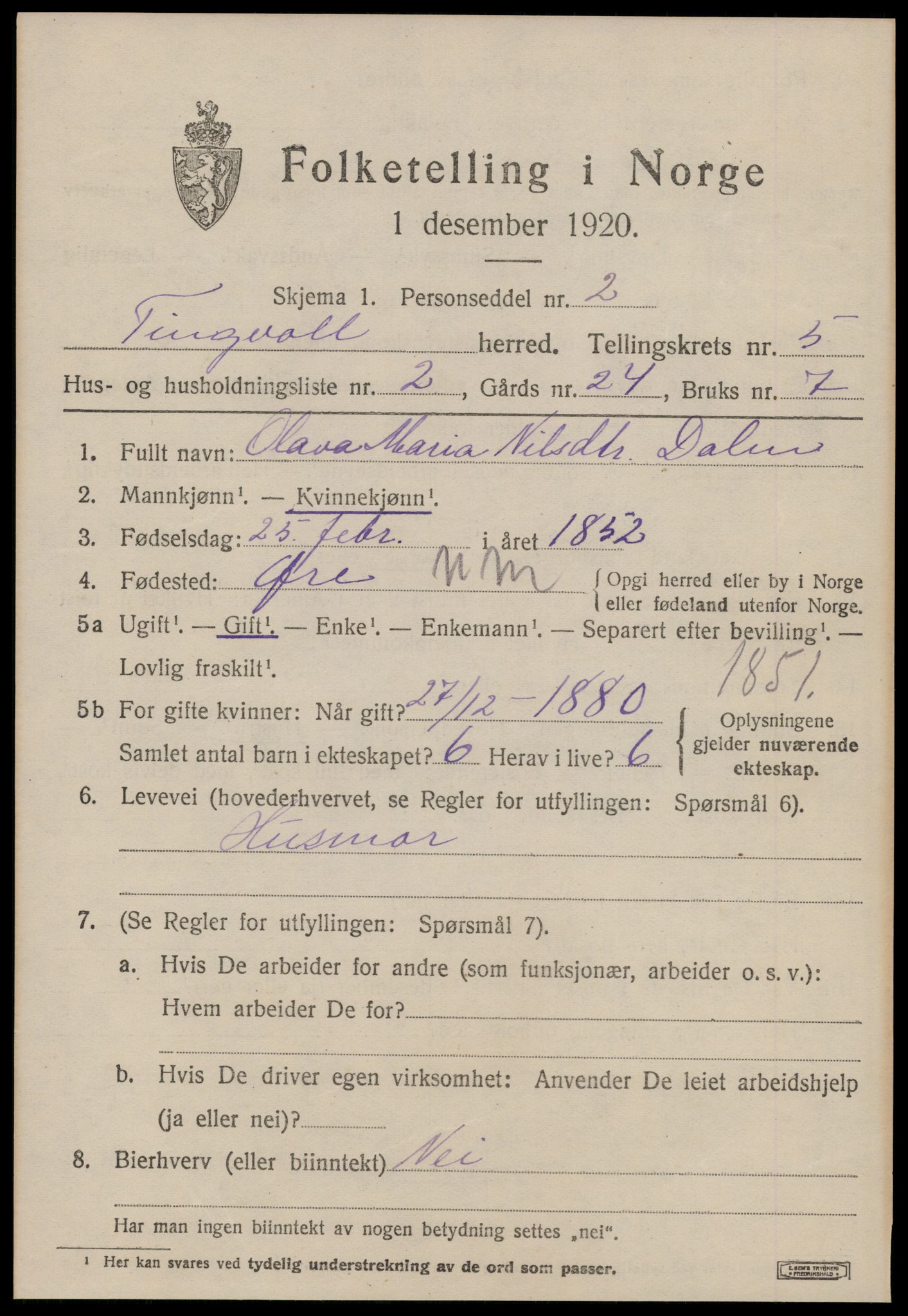 SAT, 1920 census for Tingvoll, 1920, p. 2224