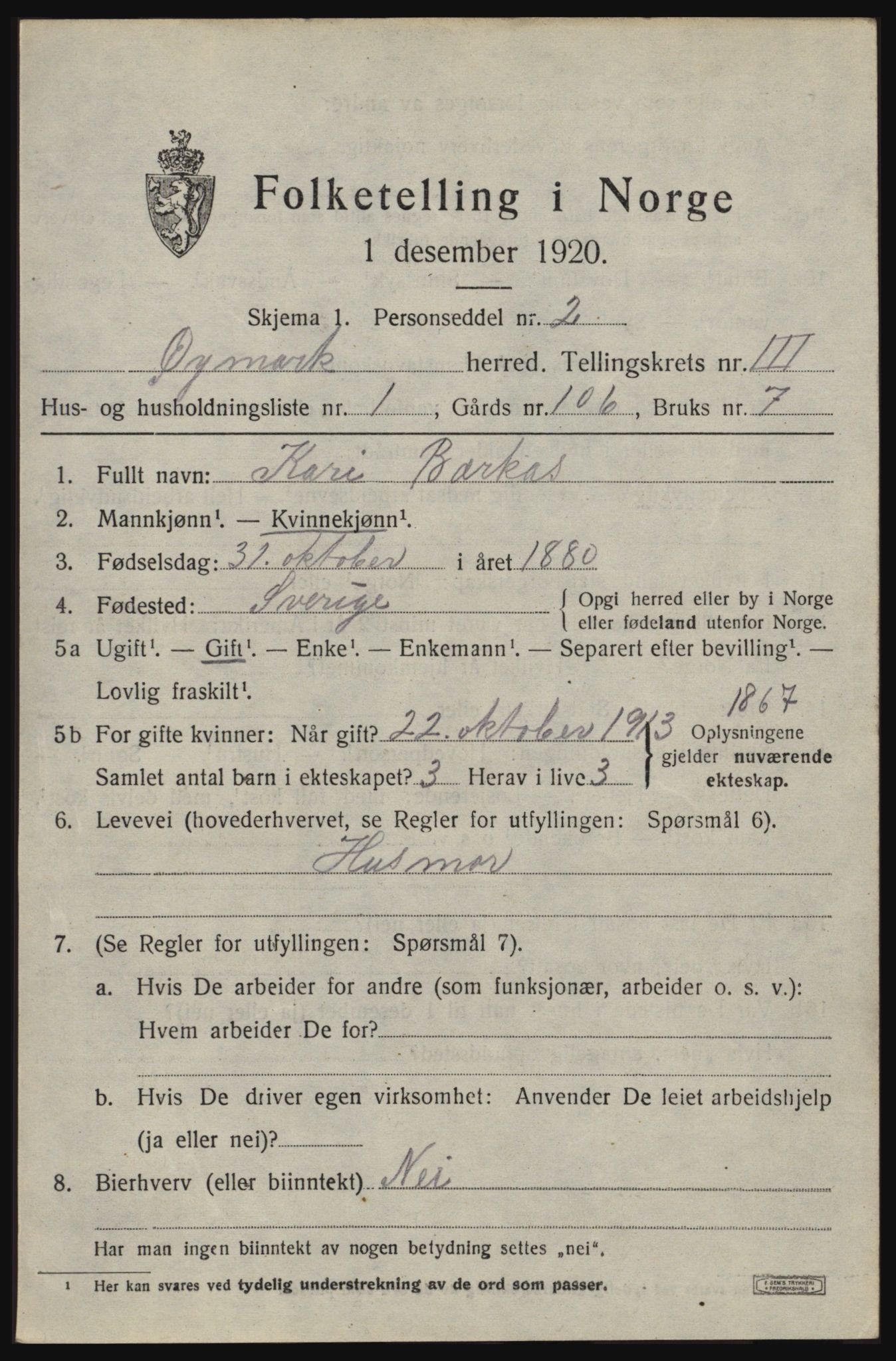 SAO, 1920 census for Øymark, 1920, p. 2499