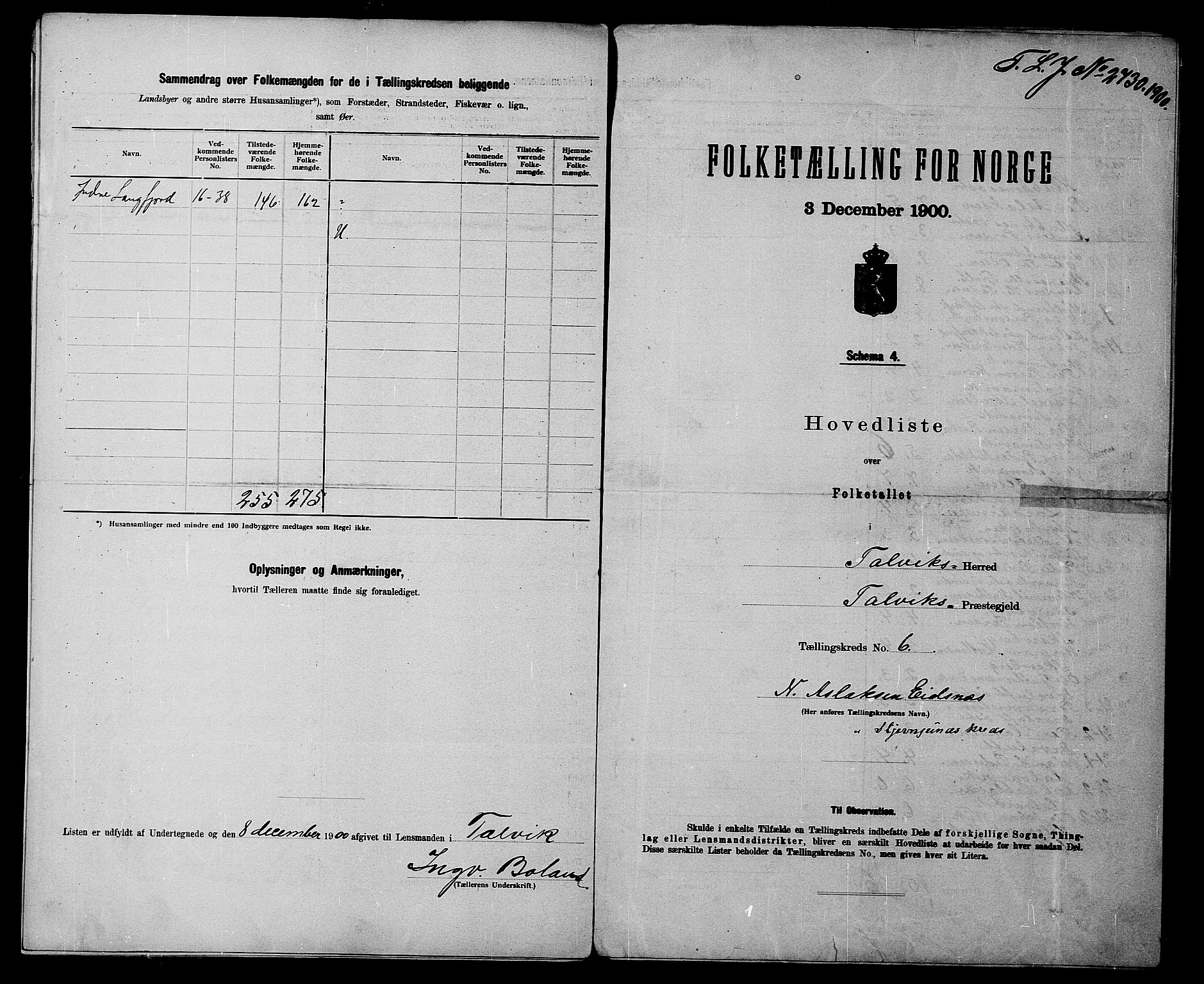 SATØ, 1900 census for Talvik, 1900, p. 14