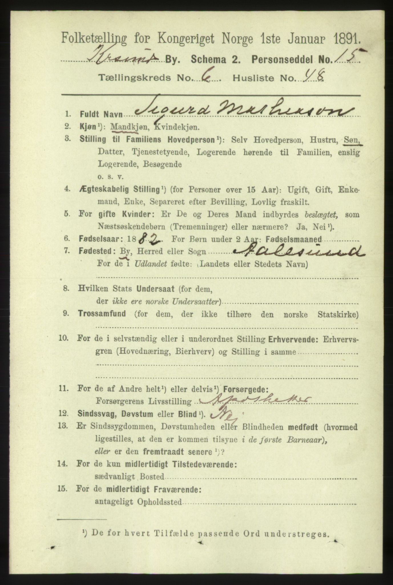 RA, 1891 census for 1503 Kristiansund, 1891, p. 5618