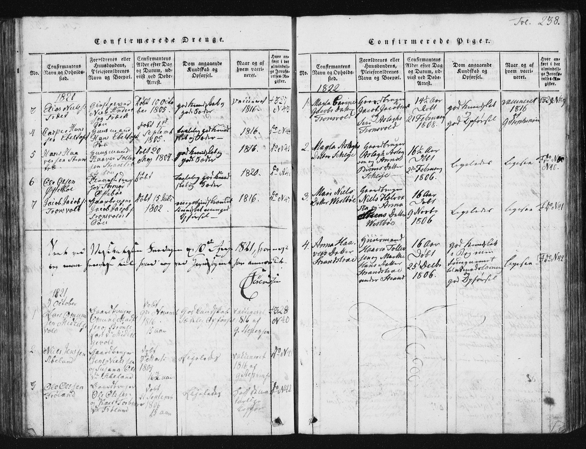 Vikedal sokneprestkontor, SAST/A-101840/01/V: Parish register (copy) no. B 2, 1816-1863, p. 238