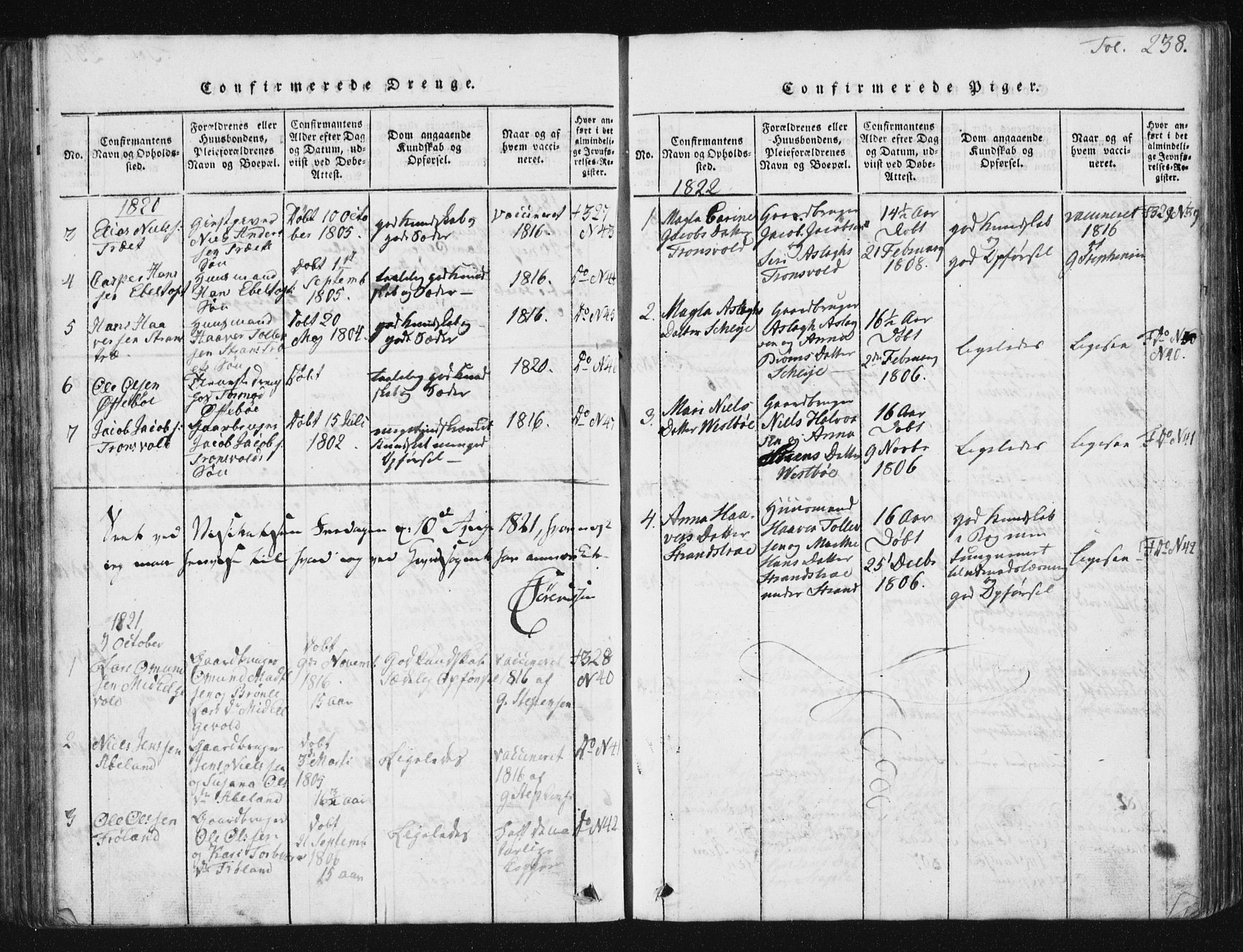 Vikedal sokneprestkontor, AV/SAST-A-101840/01/V: Parish register (copy) no. B 2, 1816-1863, p. 238