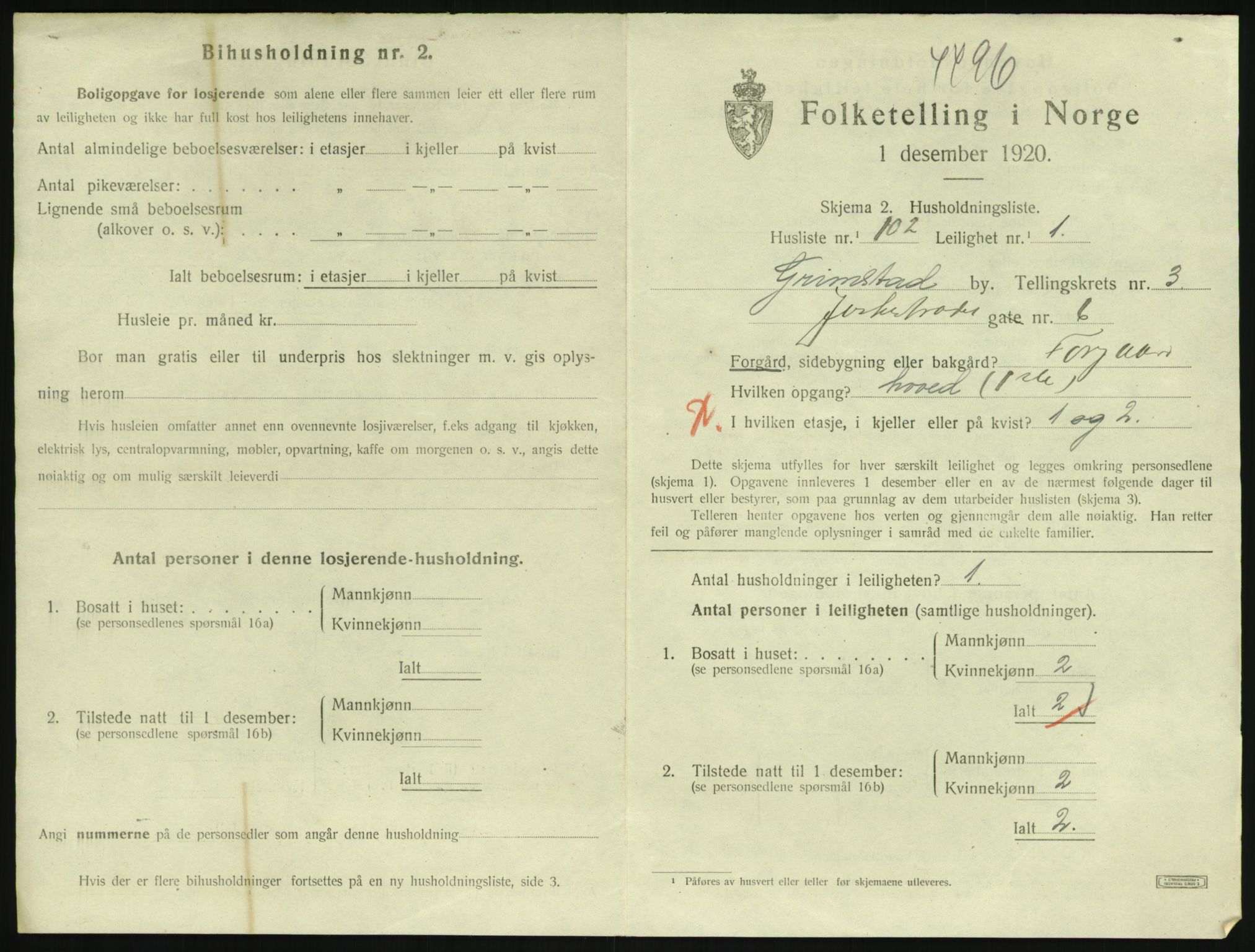 SAK, 1920 census for Grimstad, 1920, p. 1813