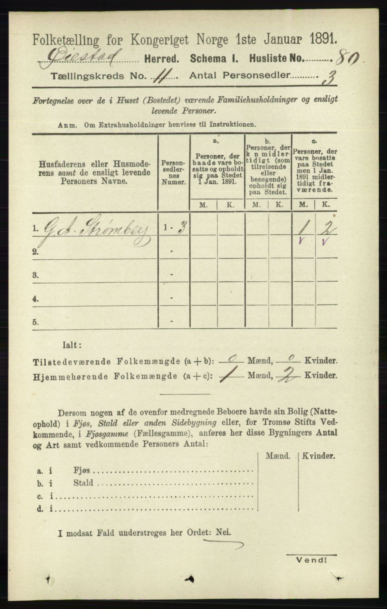 RA, 1891 census for 0920 Øyestad, 1891, p. 4808