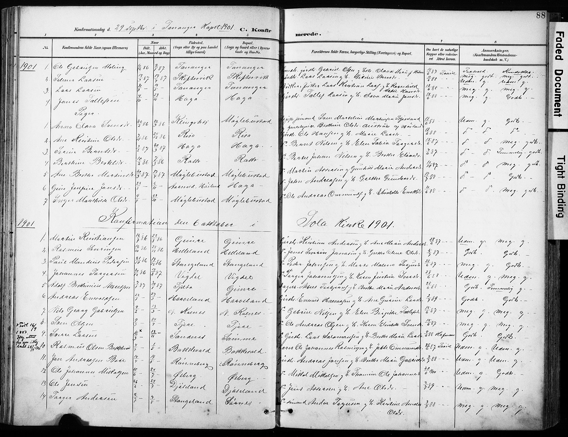 Håland sokneprestkontor, SAST/A-101802/001/30BA/L0013: Parish register (official) no. A 12, 1901-1913, p. 88