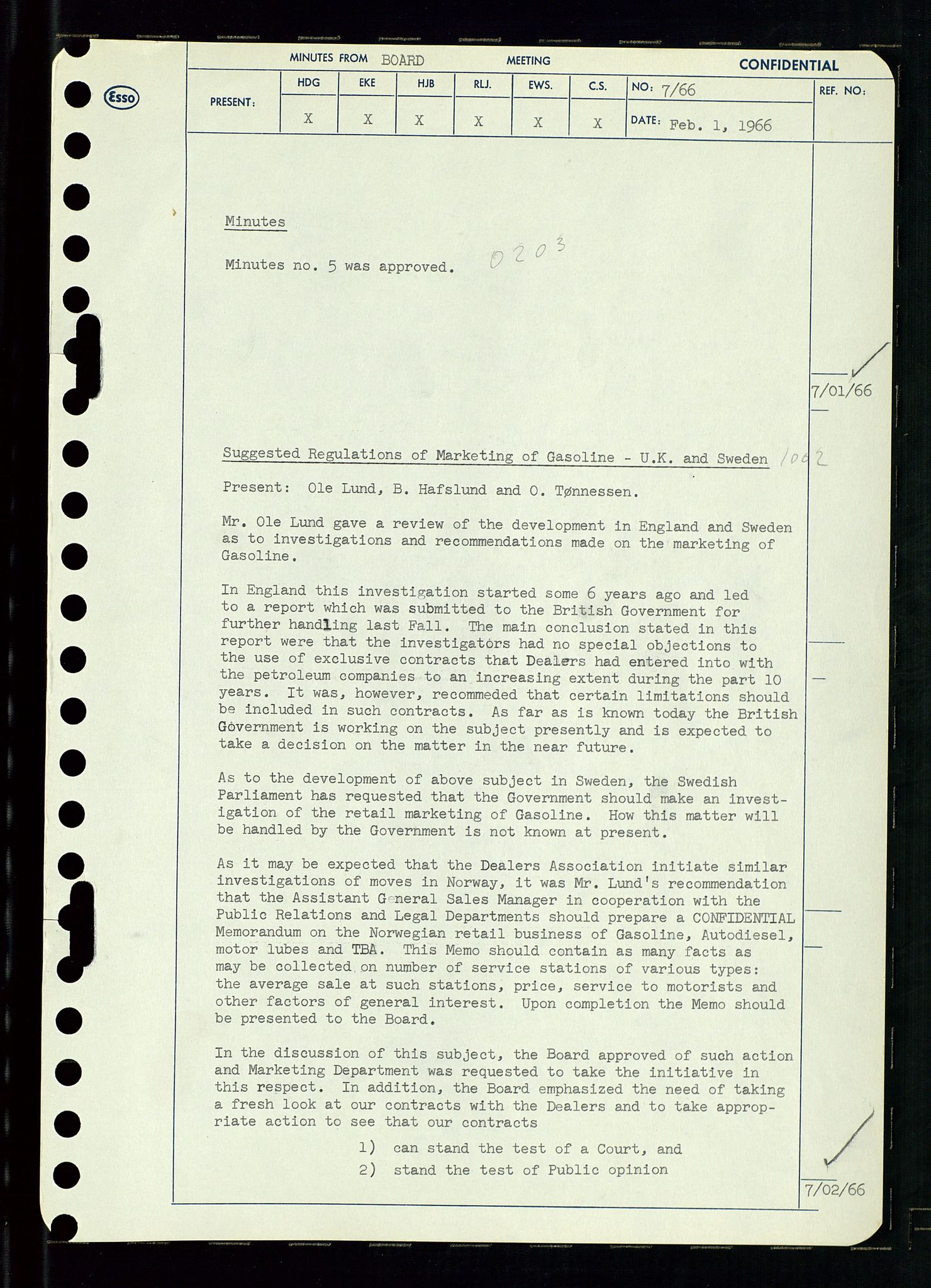 Pa 0982 - Esso Norge A/S, SAST/A-100448/A/Aa/L0002/0002: Den administrerende direksjon Board minutes (styrereferater) / Den administrerende direksjon Board minutes (styrereferater), 1966, p. 16