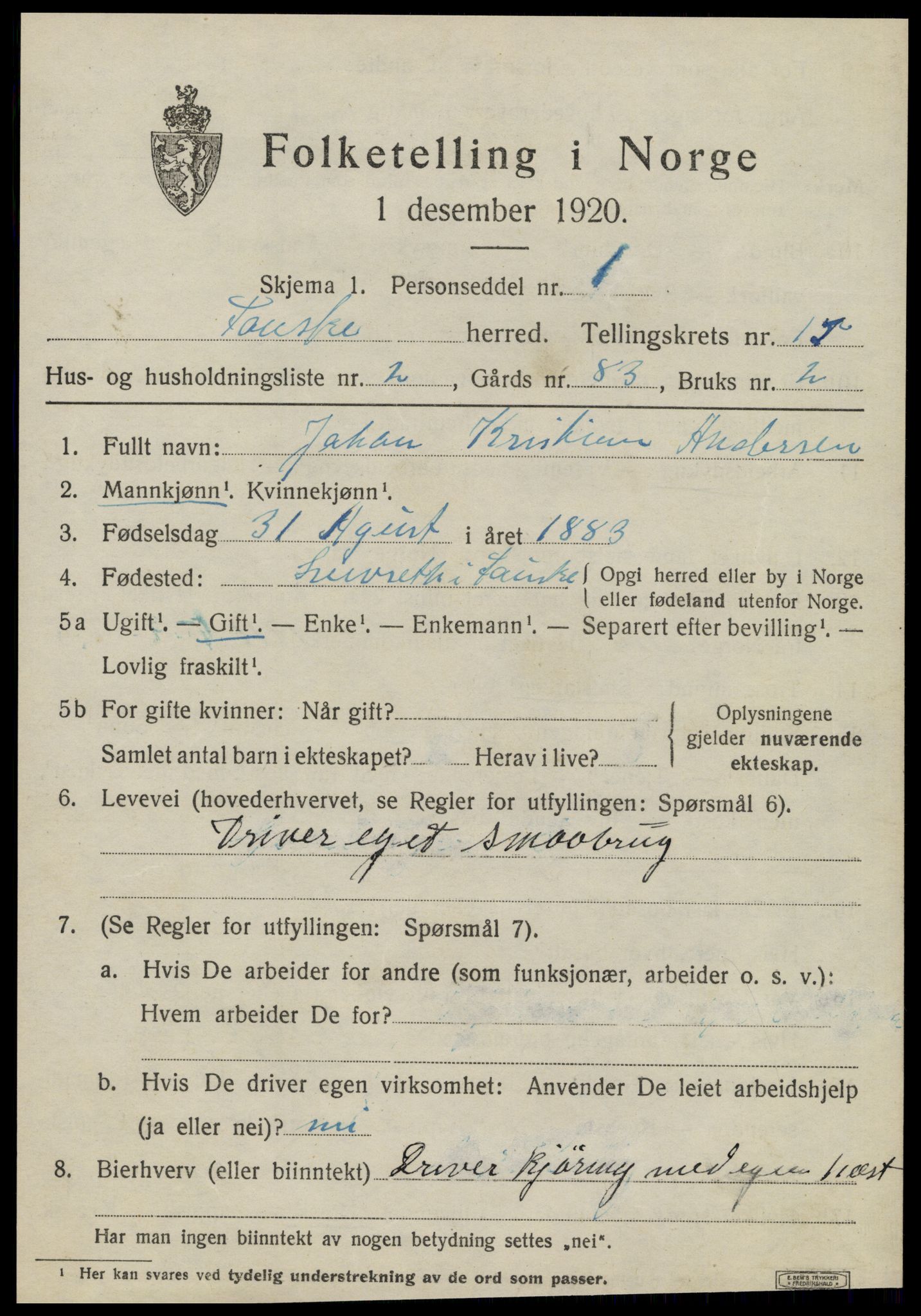 SAT, 1920 census for Fauske, 1920, p. 9344