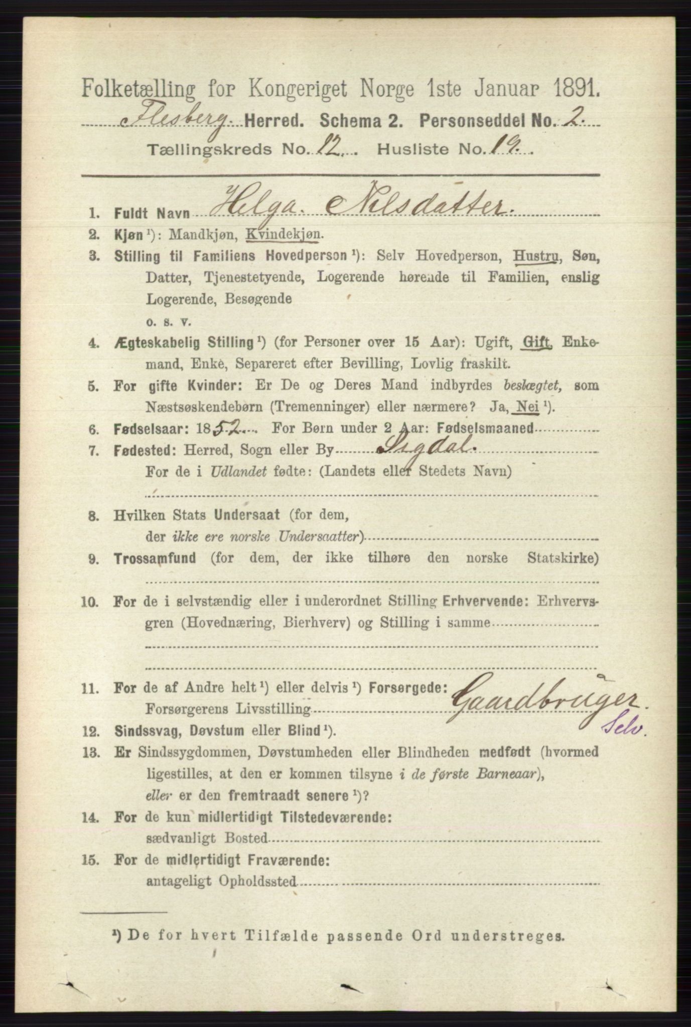 RA, 1891 census for 0631 Flesberg, 1891, p. 2165