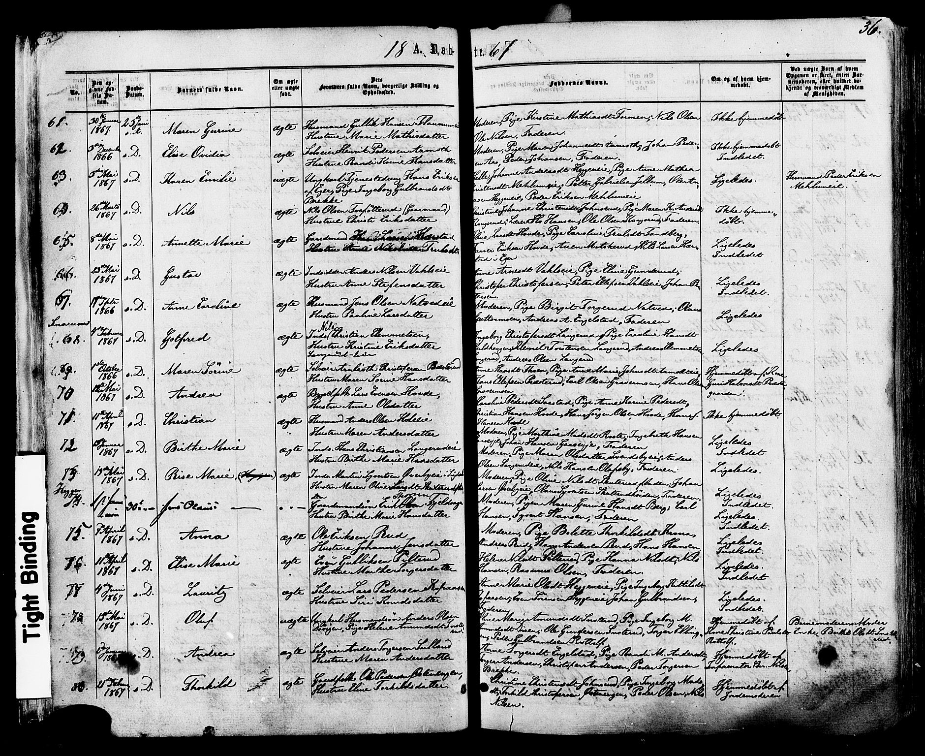 Modum kirkebøker, AV/SAKO-A-234/F/Fa/L0010: Parish register (official) no. 10, 1865-1876, p. 36