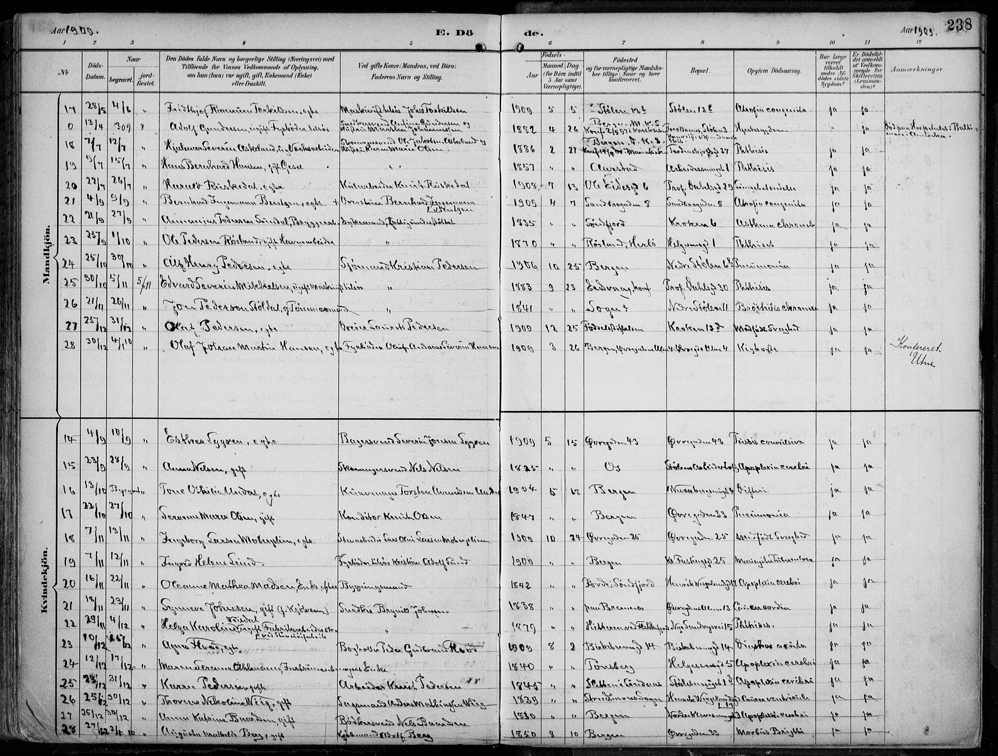 Mariakirken Sokneprestembete, AV/SAB-A-76901/H/Hab/L0005: Parish register (copy) no. A 5, 1893-1913, p. 238