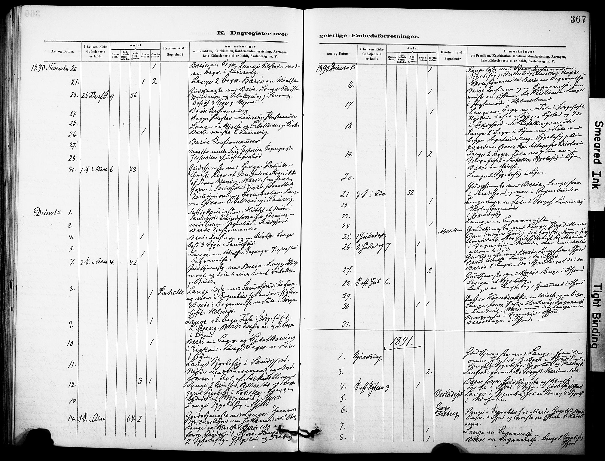 Sandar kirkebøker, SAKO/A-243/F/Fa/L0013: Parish register (official) no. 13, 1883-1895, p. 367