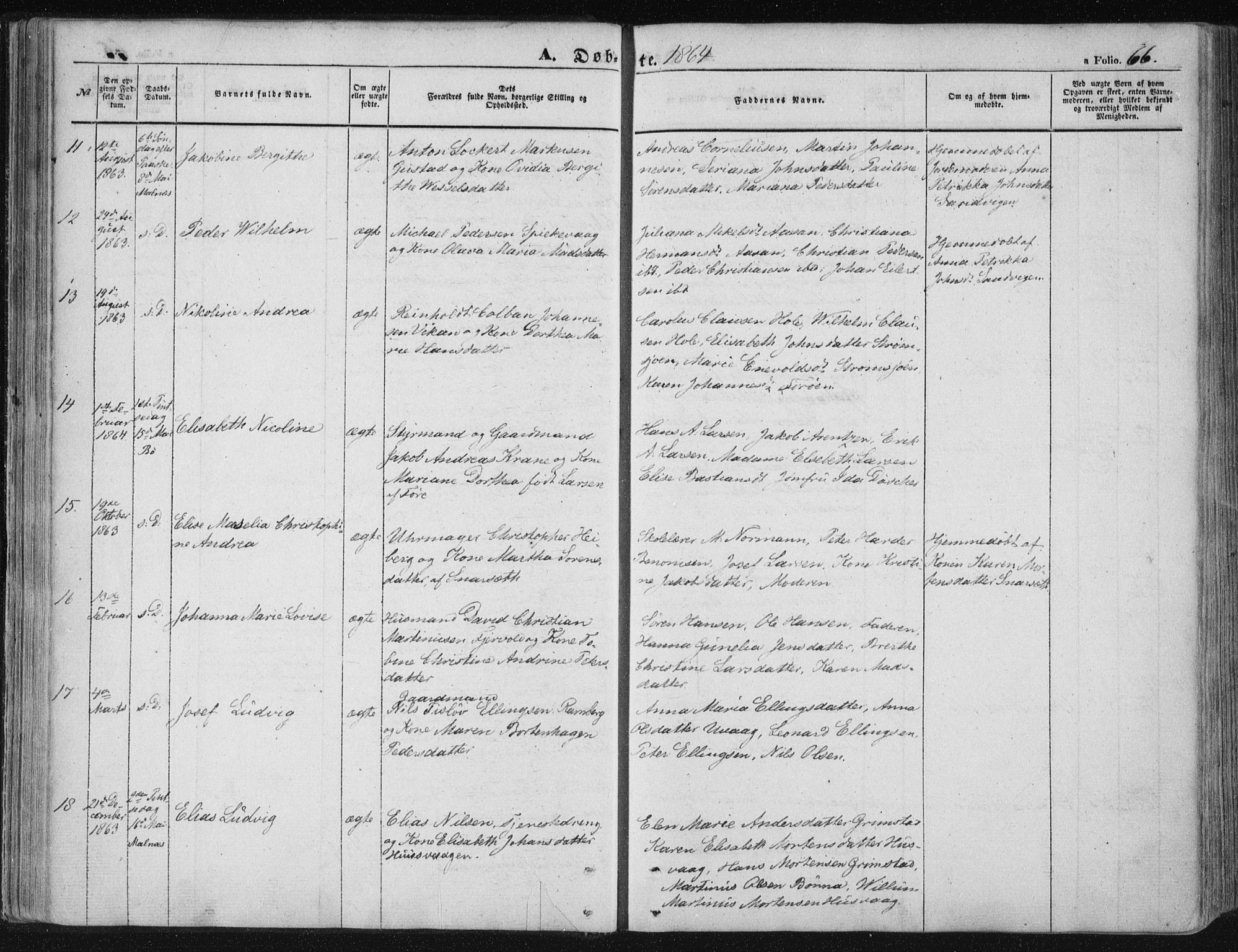 Ministerialprotokoller, klokkerbøker og fødselsregistre - Nordland, SAT/A-1459/891/L1300: Parish register (official) no. 891A05, 1856-1870, p. 66