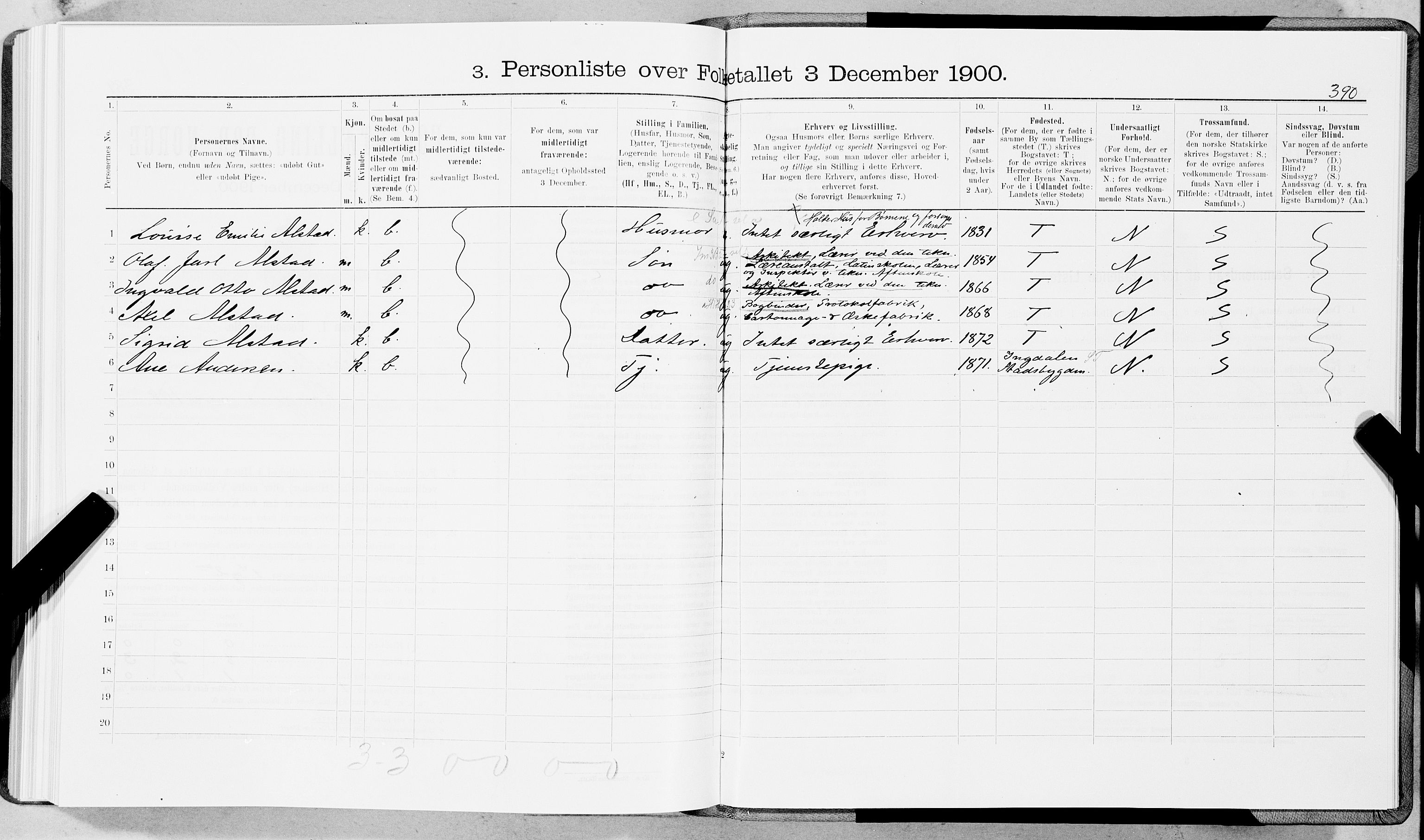 SAT, 1900 census for Trondheim, 1900, p. 5289