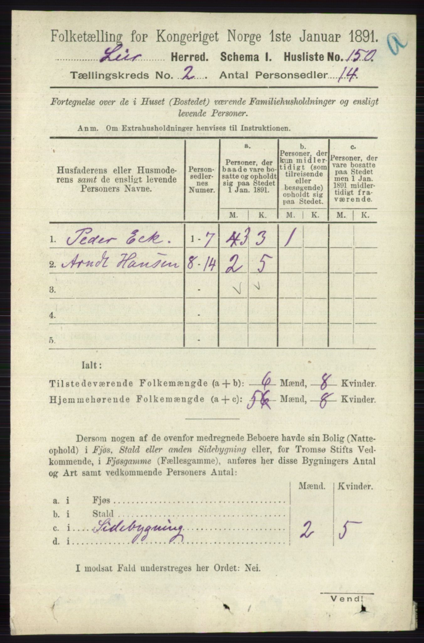 RA, 1891 census for 0626 Lier, 1891, p. 1573