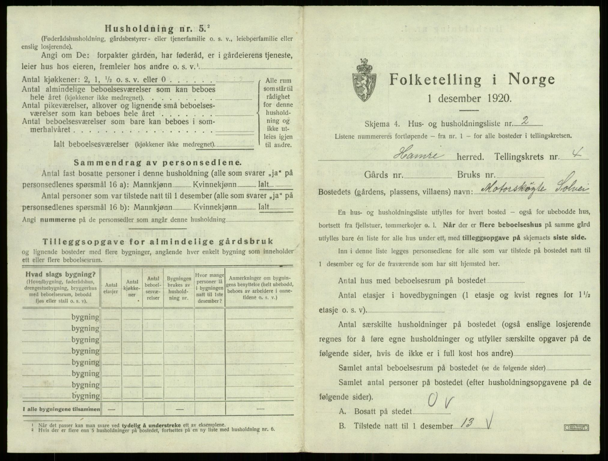 SAB, 1920 census for Hamre, 1920, p. 319