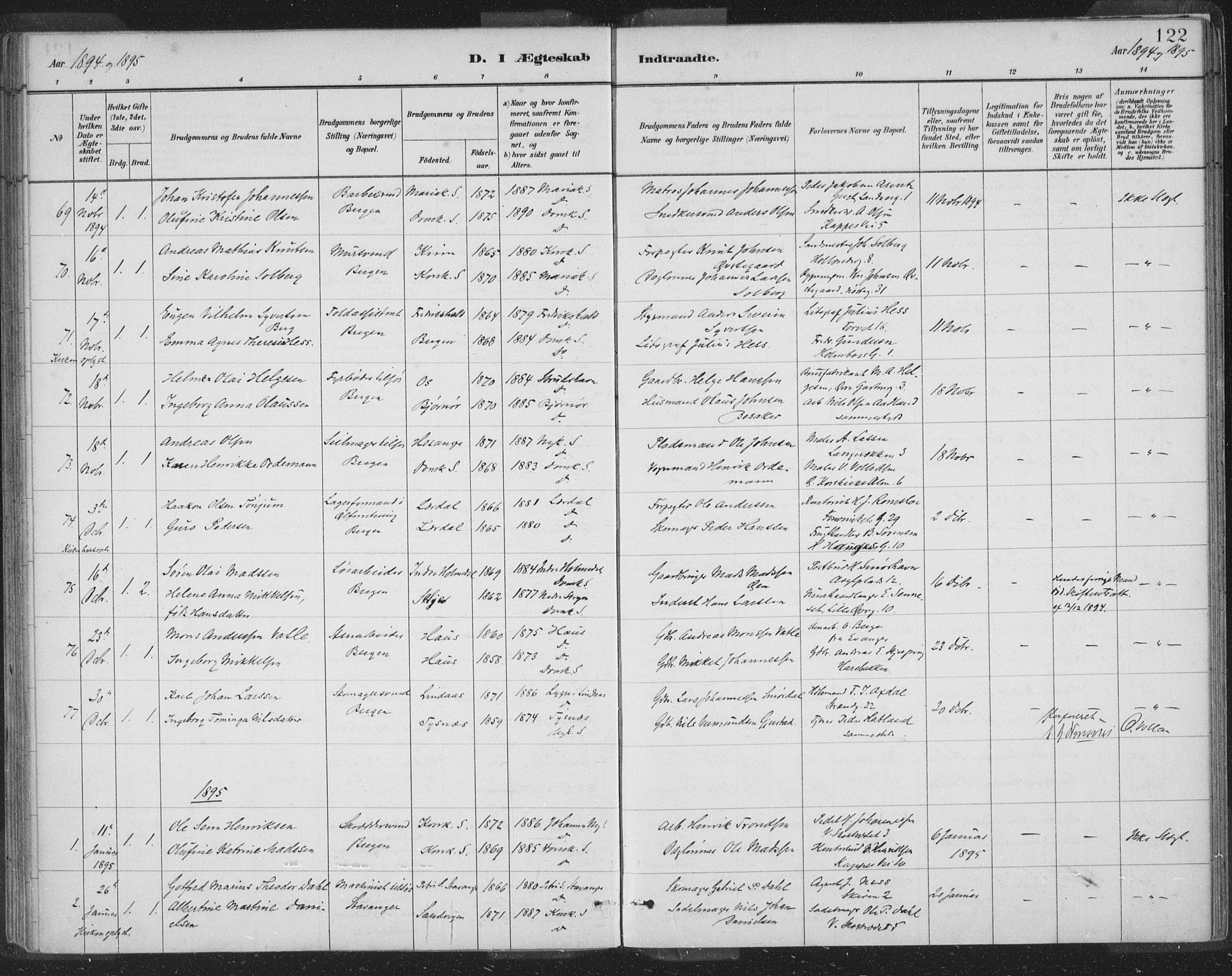 Domkirken sokneprestembete, SAB/A-74801/H/Hab/L0032: Parish register (copy) no. D 4, 1880-1907, p. 122