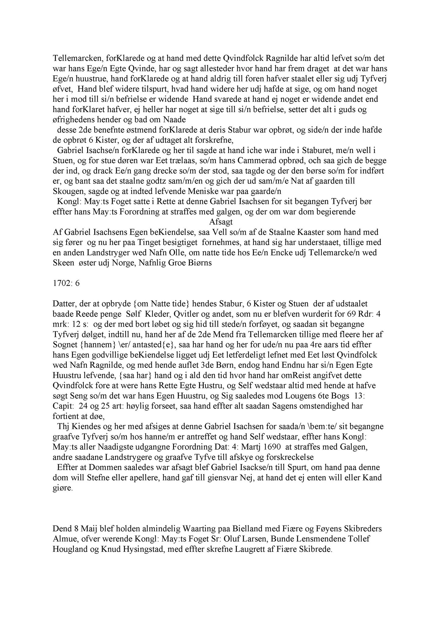 Samling av fulltekstavskrifter, SAB/FULLTEKST/A/12/0026: Sunnhordland sorenskriveri, tingbok nr. A 25, 1702