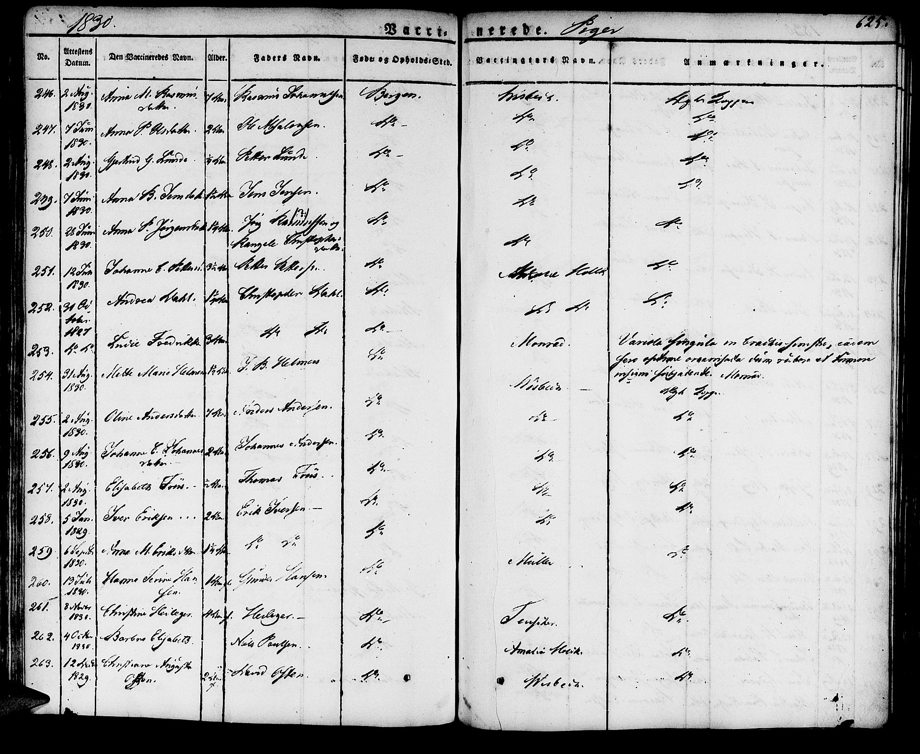 Domkirken sokneprestembete, SAB/A-74801/H/Haa/L0012: Parish register (official) no. A 12, 1821-1840, p. 625