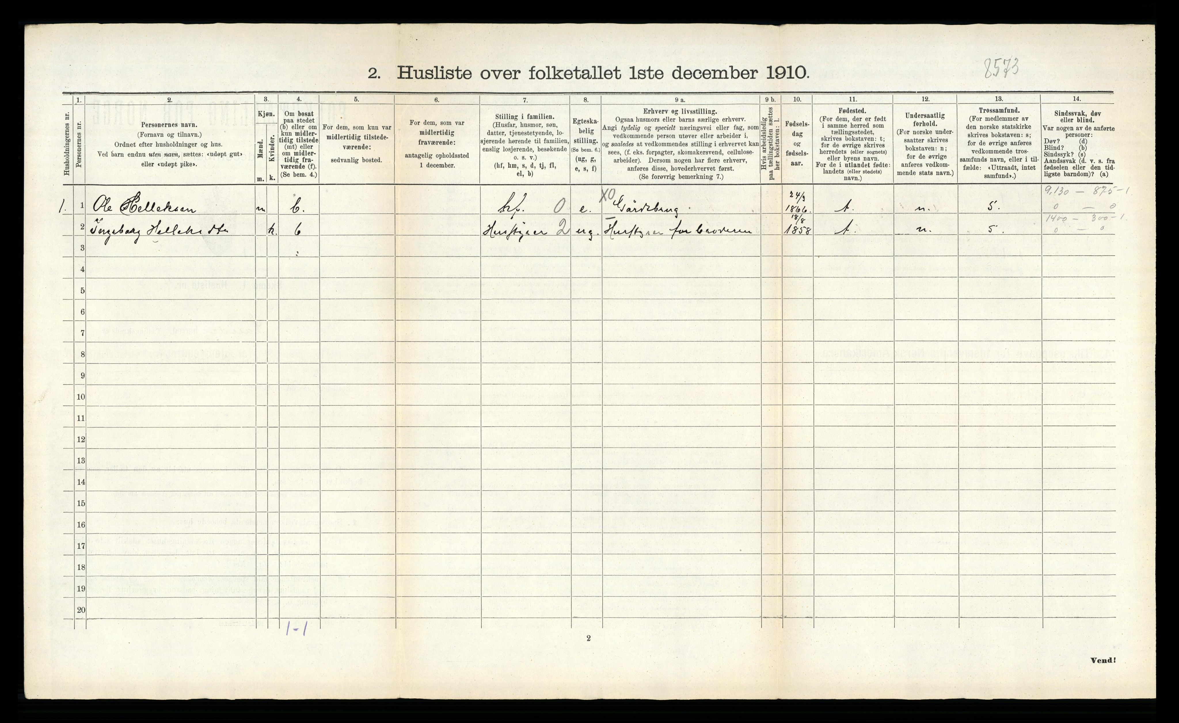 RA, 1910 census for Sauherad, 1910, p. 1396