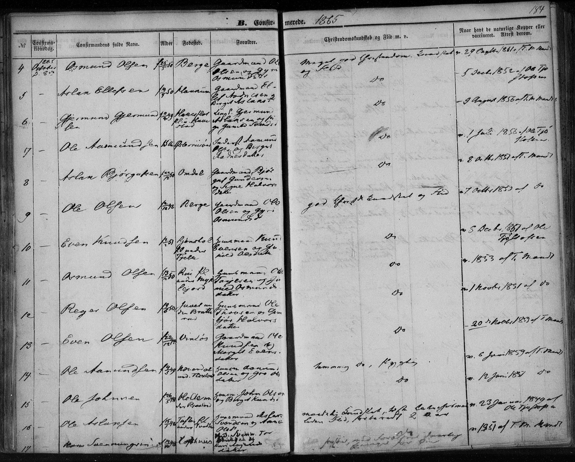 Lårdal kirkebøker, SAKO/A-284/F/Fa/L0006: Parish register (official) no. I 6, 1861-1886, p. 184