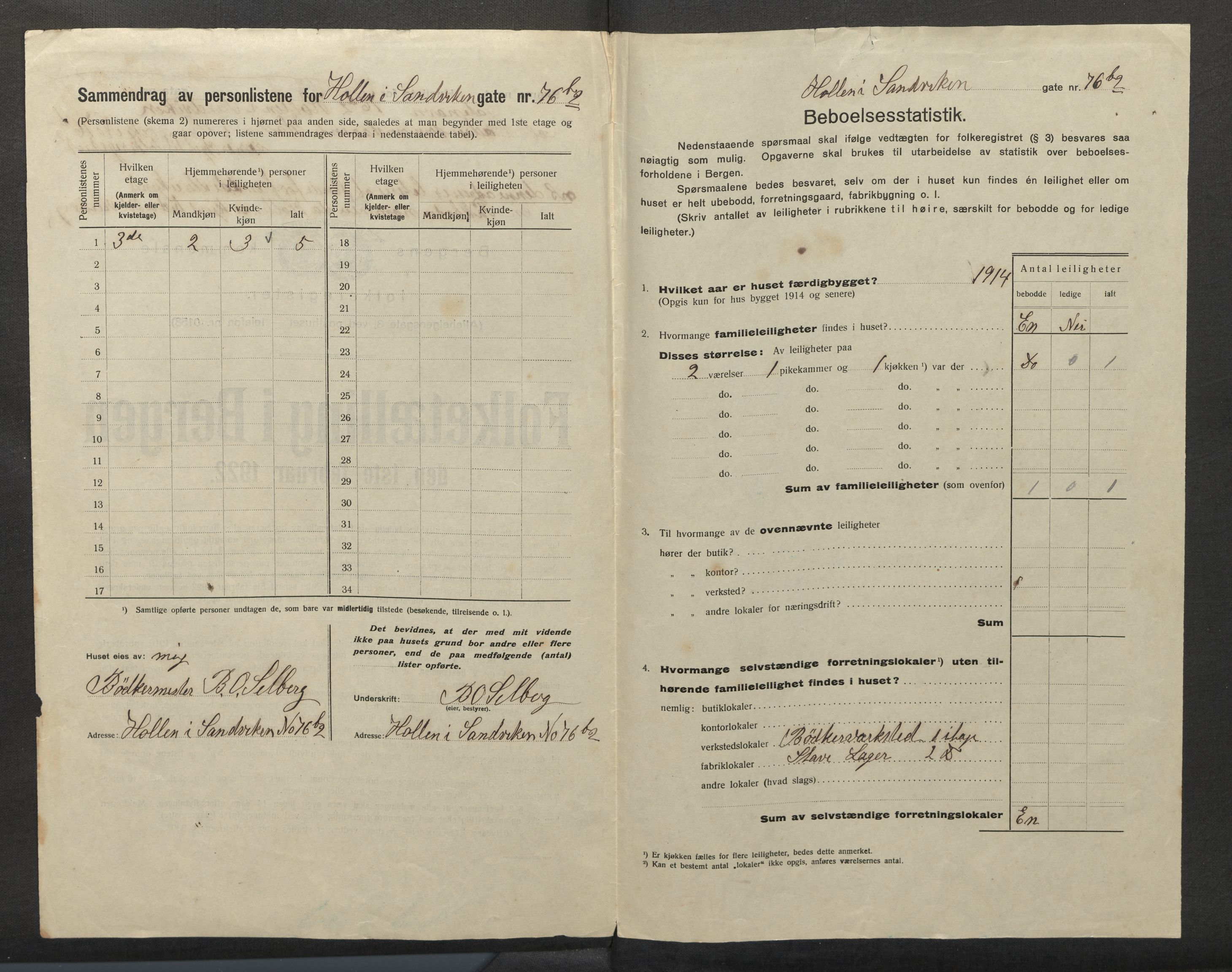 SAB, Municipal Census 1922 for Bergen, 1922, p. 15426