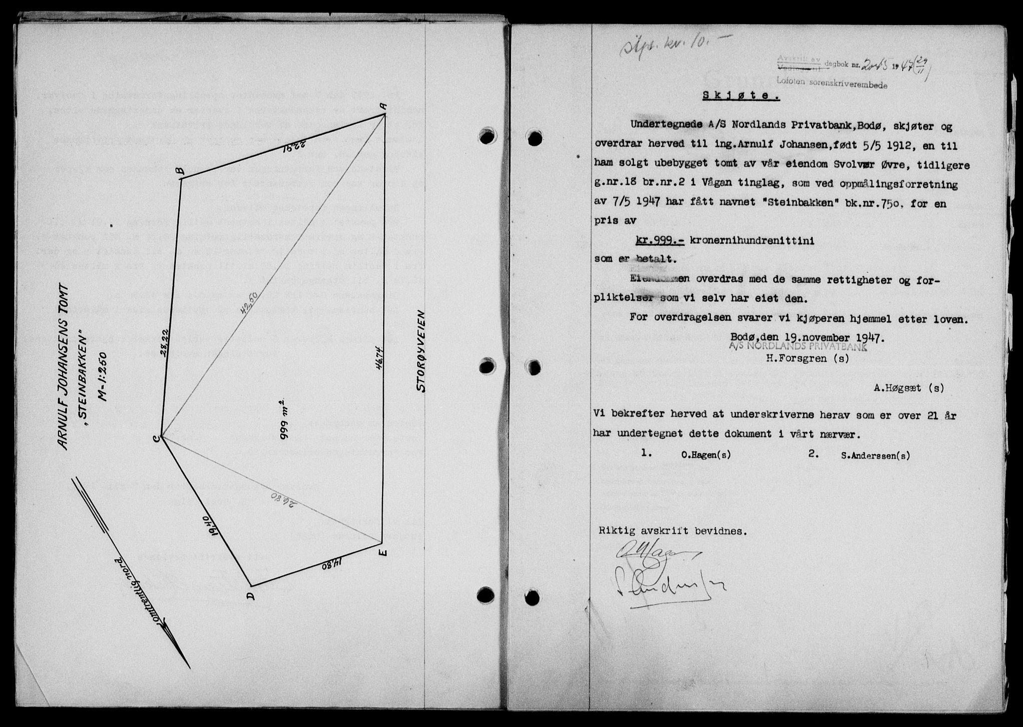 Lofoten sorenskriveri, SAT/A-0017/1/2/2C/L0017a: Mortgage book no. 17a, 1947-1948, Diary no: : 2045/1947