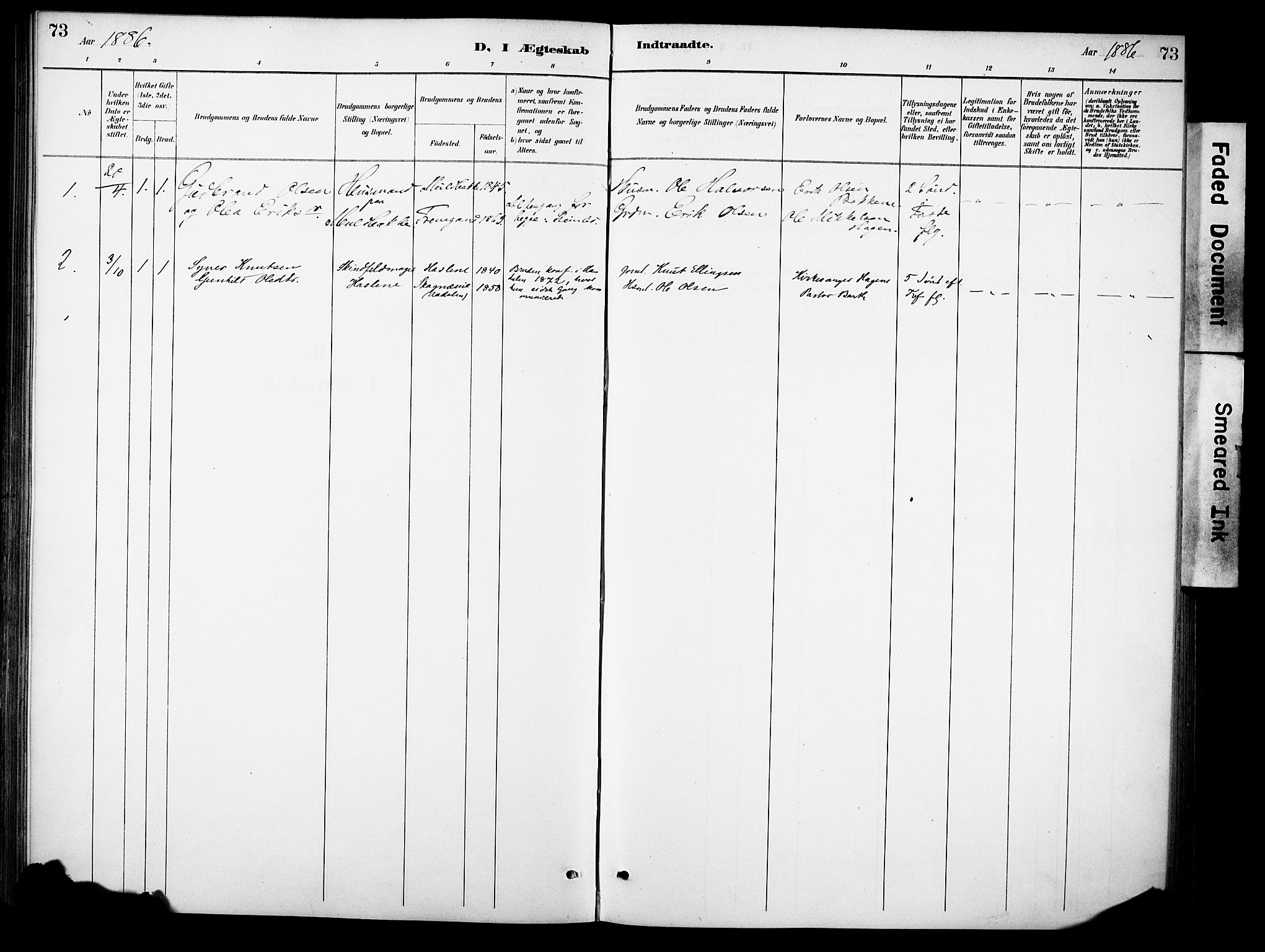 Sør-Aurdal prestekontor, SAH/PREST-128/H/Ha/Haa/L0010: Parish register (official) no. 10, 1886-1906, p. 73