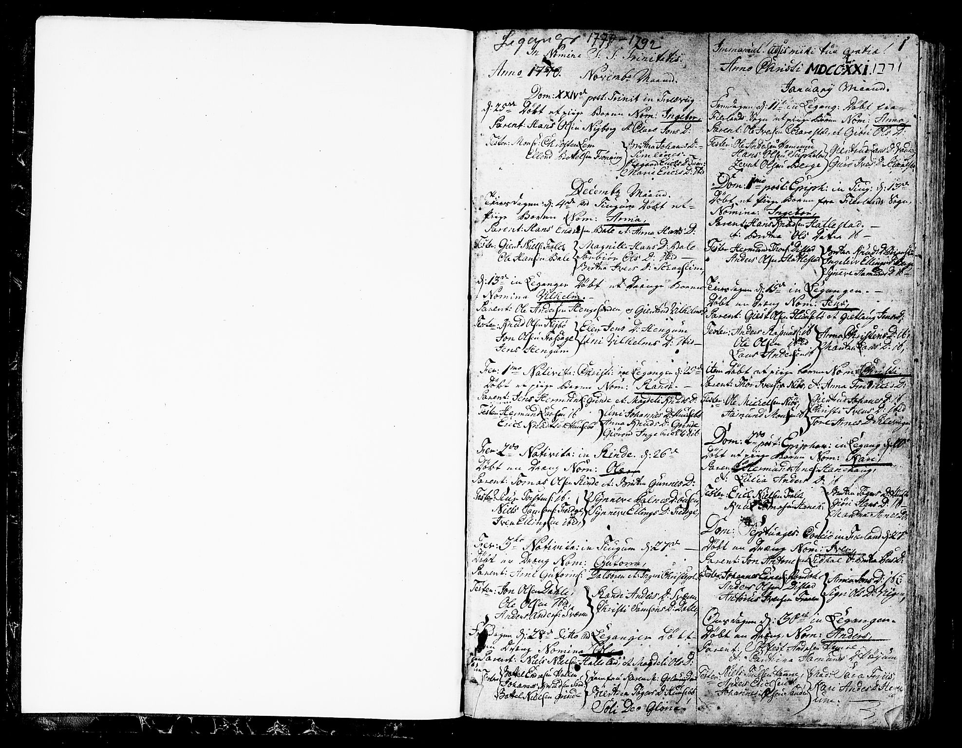 Leikanger sokneprestembete, AV/SAB-A-81001/H/Haa/Haaa/L0004: Parish register (official) no. A 4, 1770-1791, p. 1