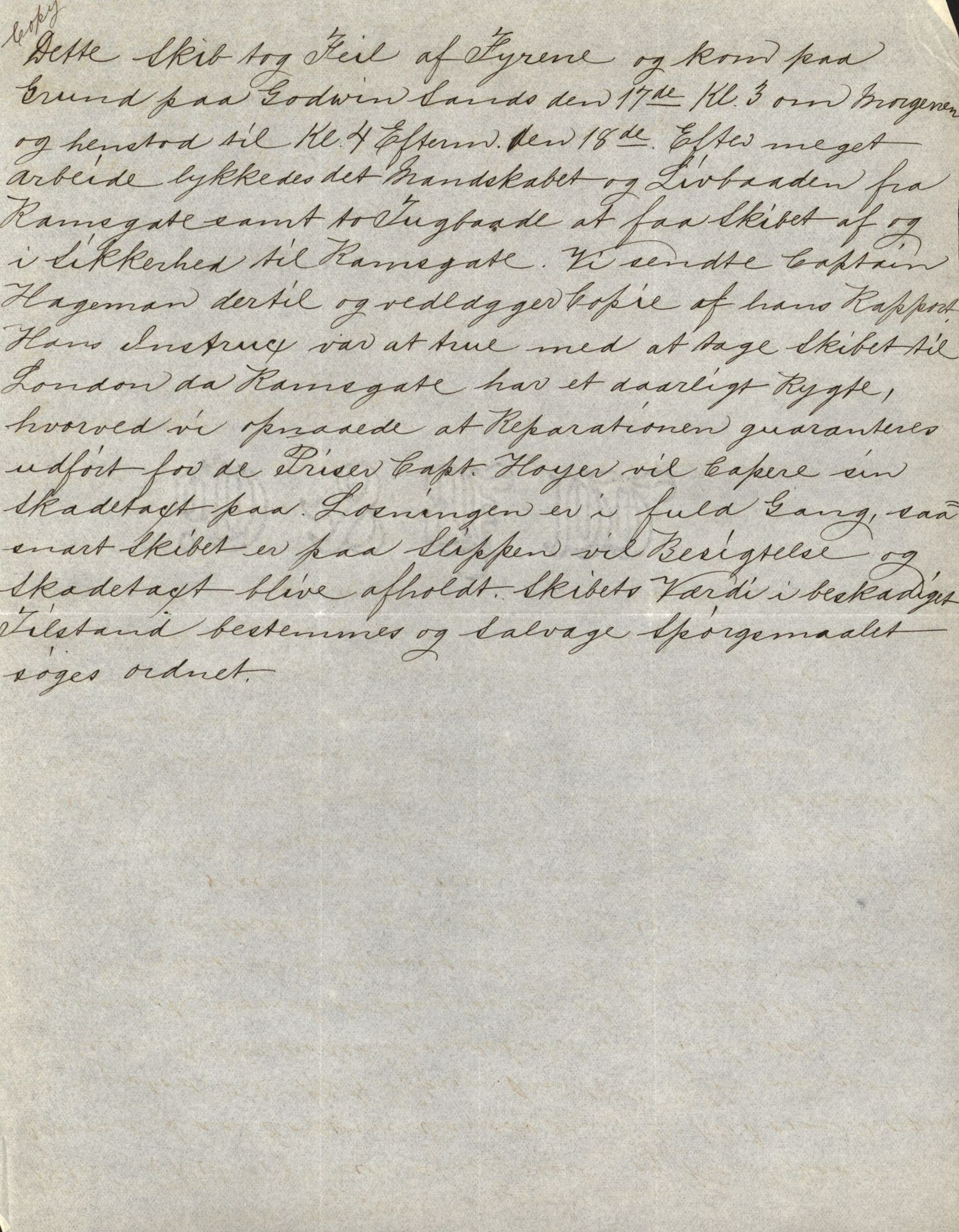 Pa 63 - Østlandske skibsassuranceforening, VEMU/A-1079/G/Ga/L0012/0007: Havaridokumenter / Herøen, 1880