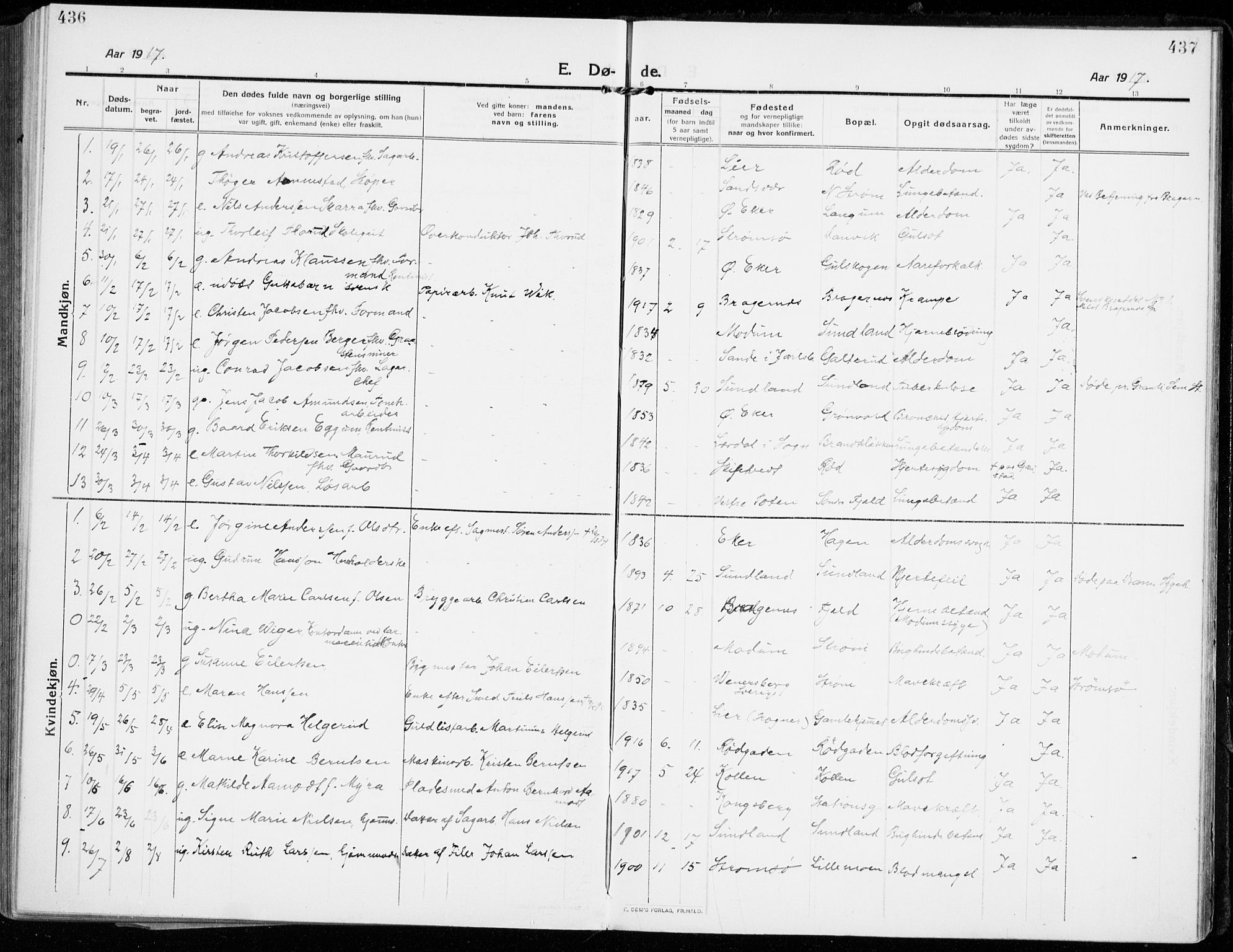Strømsgodset kirkebøker, SAKO/A-324/F/Fa/L0002: Parish register (official) no. 2, 1910-1920, p. 436-437