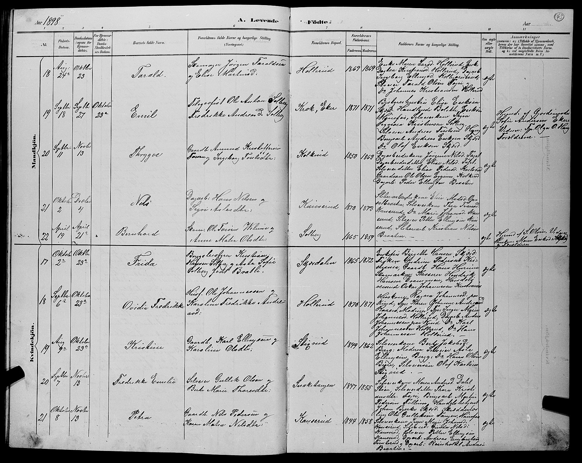 Hole kirkebøker, AV/SAKO-A-228/G/Gb/L0003: Parish register (copy) no. II 3, 1890-1901, p. 45