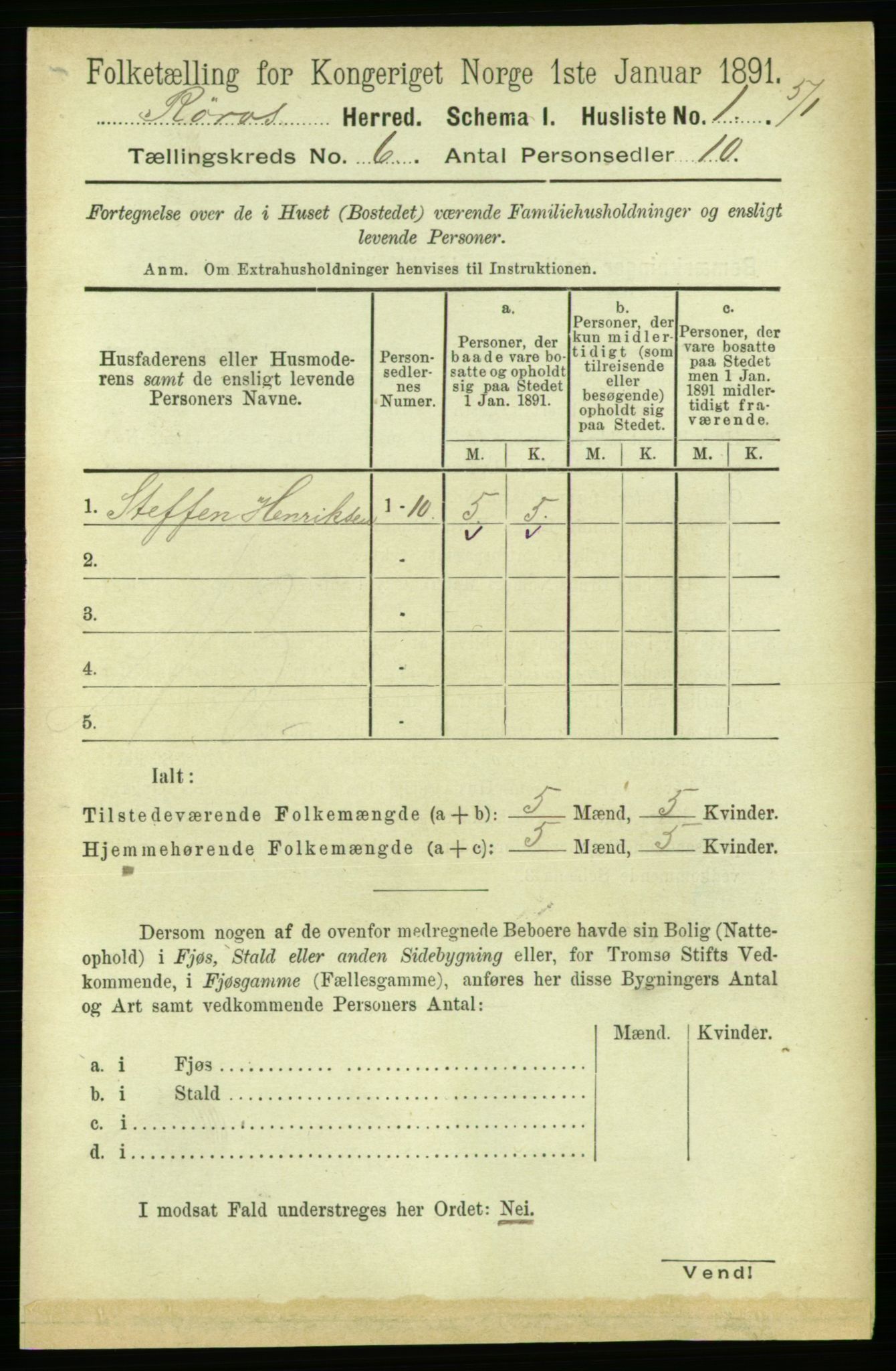 RA, 1891 census for 1640 Røros, 1891, p. 1112