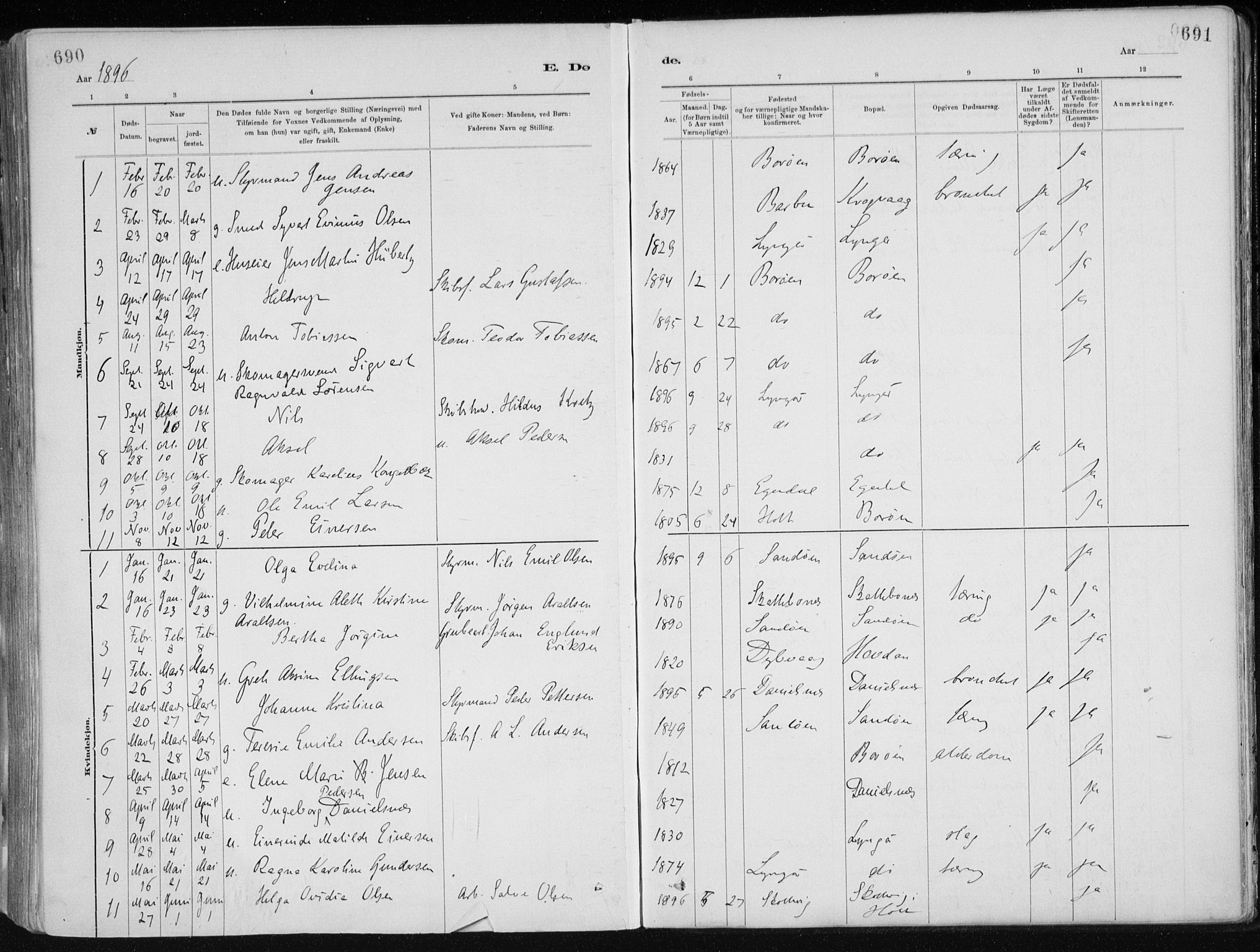 Dypvåg sokneprestkontor, SAK/1111-0007/F/Fa/Faa/L0008: Parish register (official) no. A 8, 1885-1906, p. 690-691