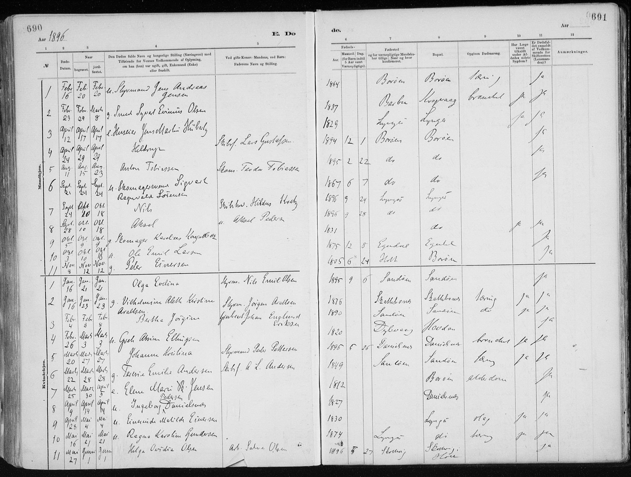 Dypvåg sokneprestkontor, AV/SAK-1111-0007/F/Fa/Faa/L0008: Parish register (official) no. A 8, 1885-1906, p. 690-691