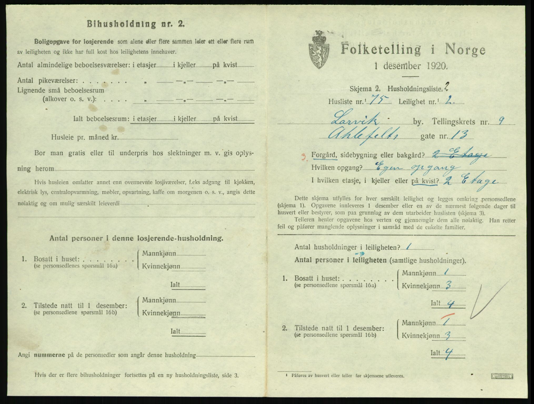 SAKO, 1920 census for Larvik, 1920, p. 7292